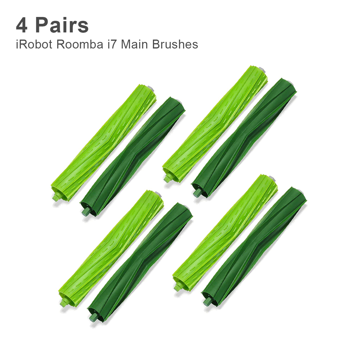 Cztery pary szczotek głównych iRobot Roomba i7, limonkowo-zielone i ciemnozielone.