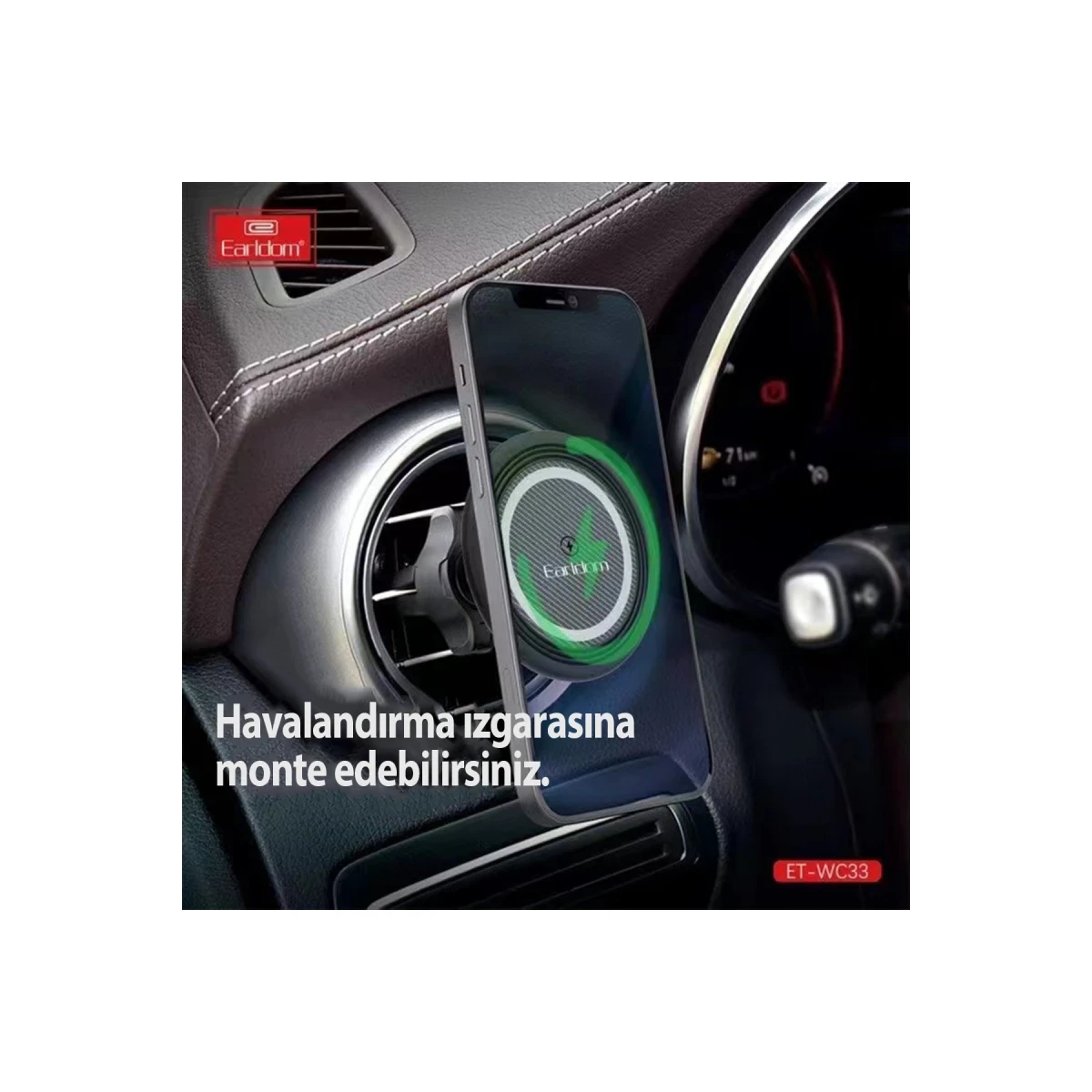 Bir akıllı telefon araç havalandırma ızgarasına monte edilmiştir.