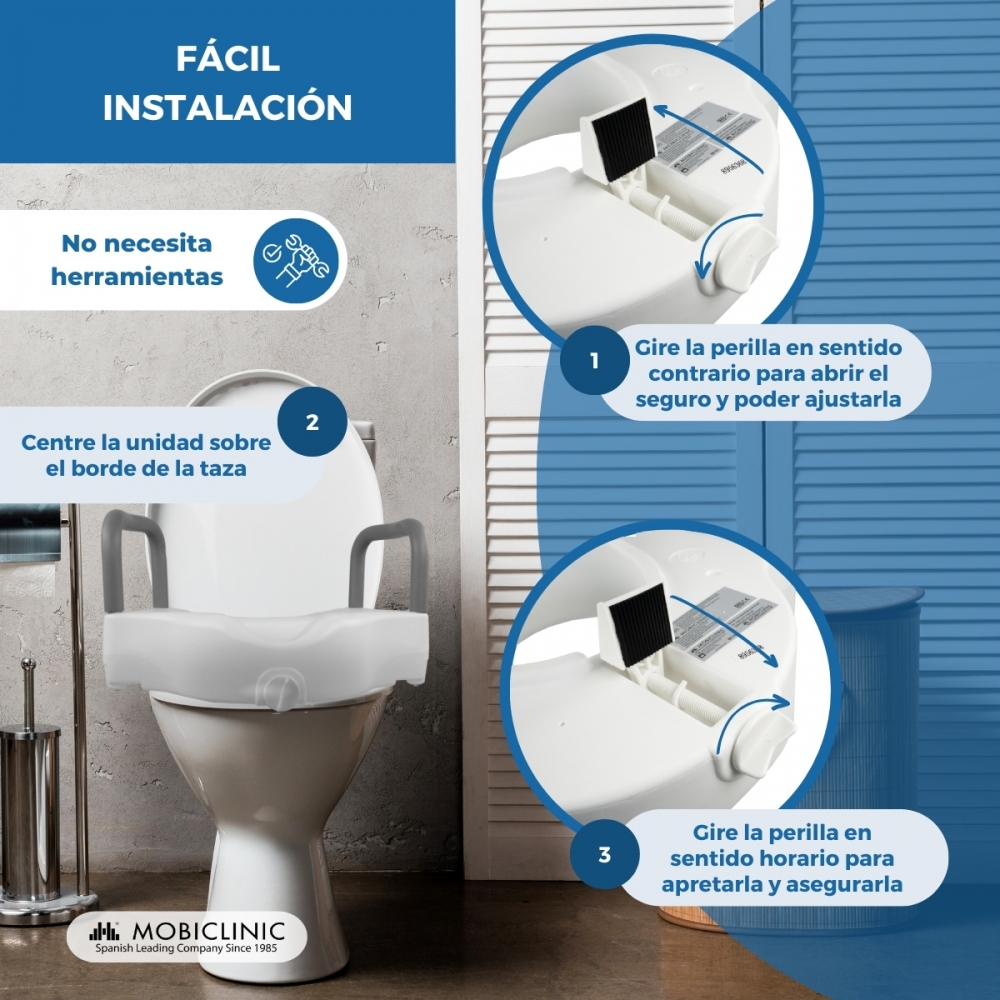 Instrucciones para fácil instalación de un asiento de inodoro con asas.