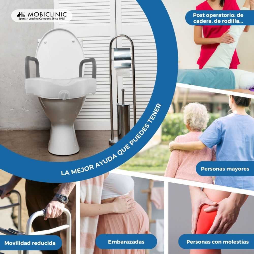 Anuncio de Mobiklinik con imágenes de ayuda para el baño, fisioterapia, ancianos.
