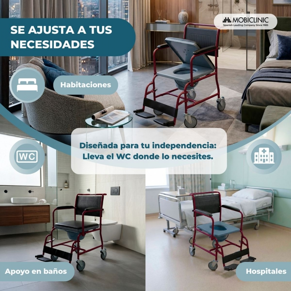 Sillas WC portátiles en dormitorio, baño y hospital.