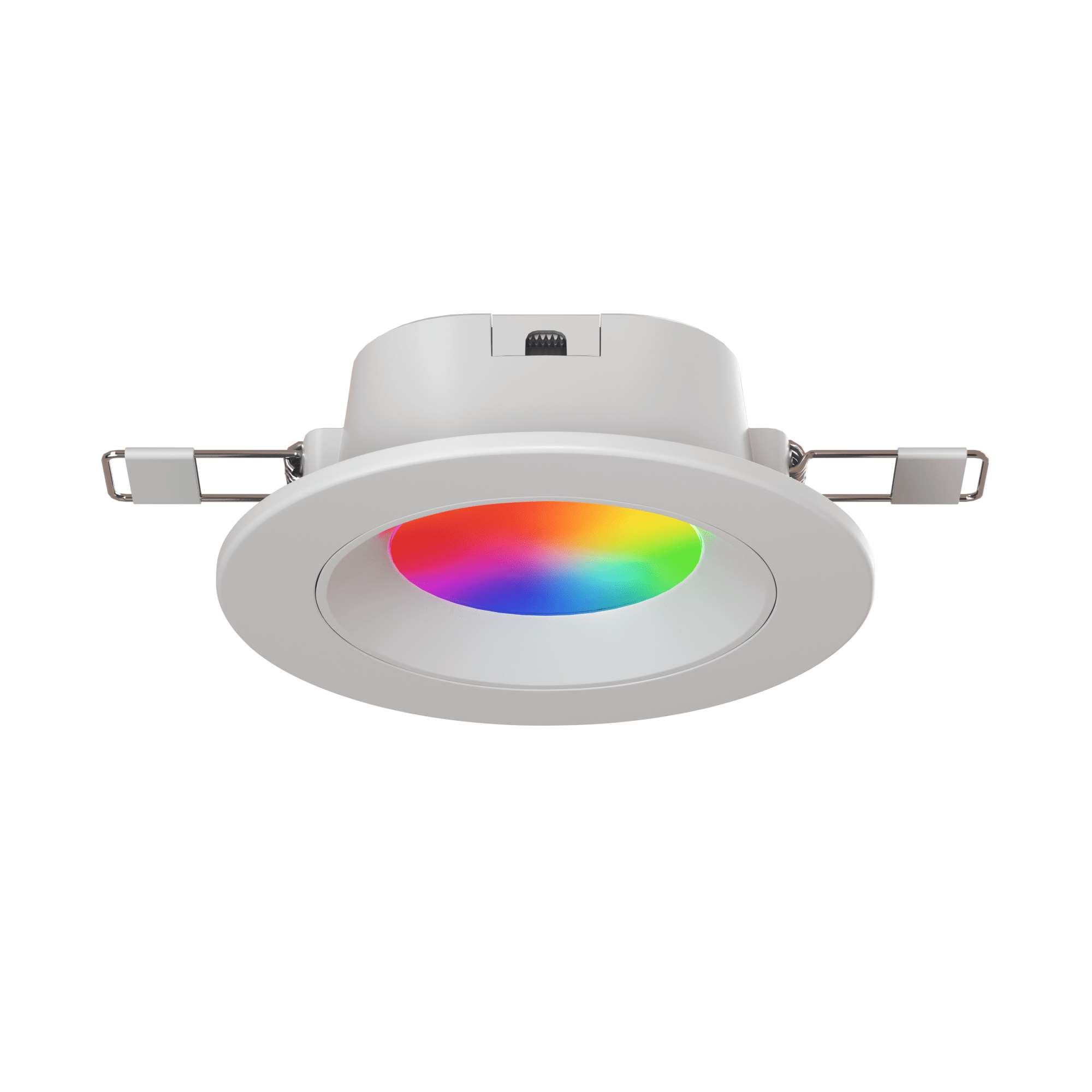 Ein weißer Einbaustrahler mit bunten LEDs