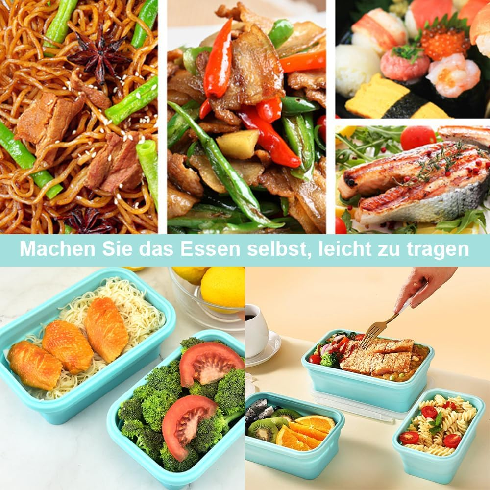 Collage von Essensbildern: Nudeln, Fleisch, Sushi, Lachs, Brokkoli, Obst und Pasta.