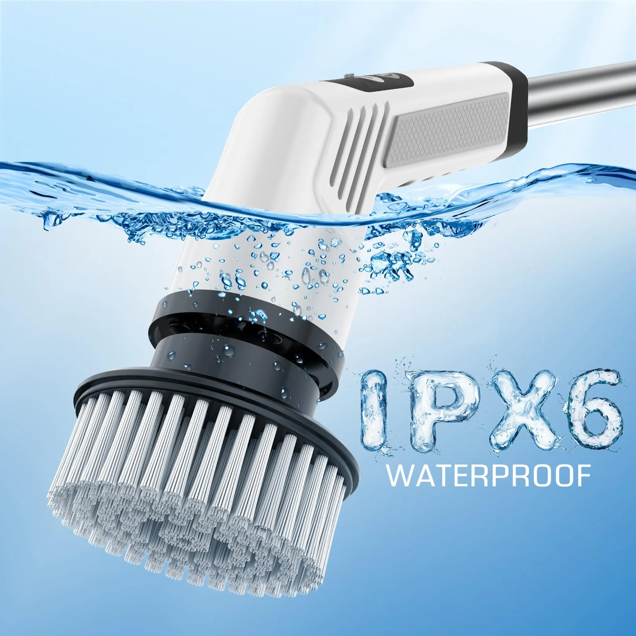 Elektrische Bürste taucht in Wasser ein, IPX6-Wasserdicht-Logo.