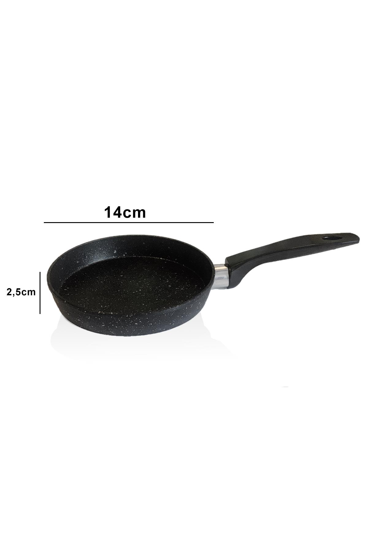 Siyah granit görünümlü tava, 14cm çap, 2,5cm yükseklik.