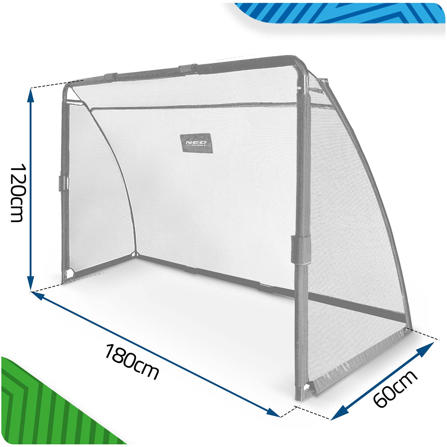 Przenośna bramka piłkarska o wymiarach 180x120x60cm.