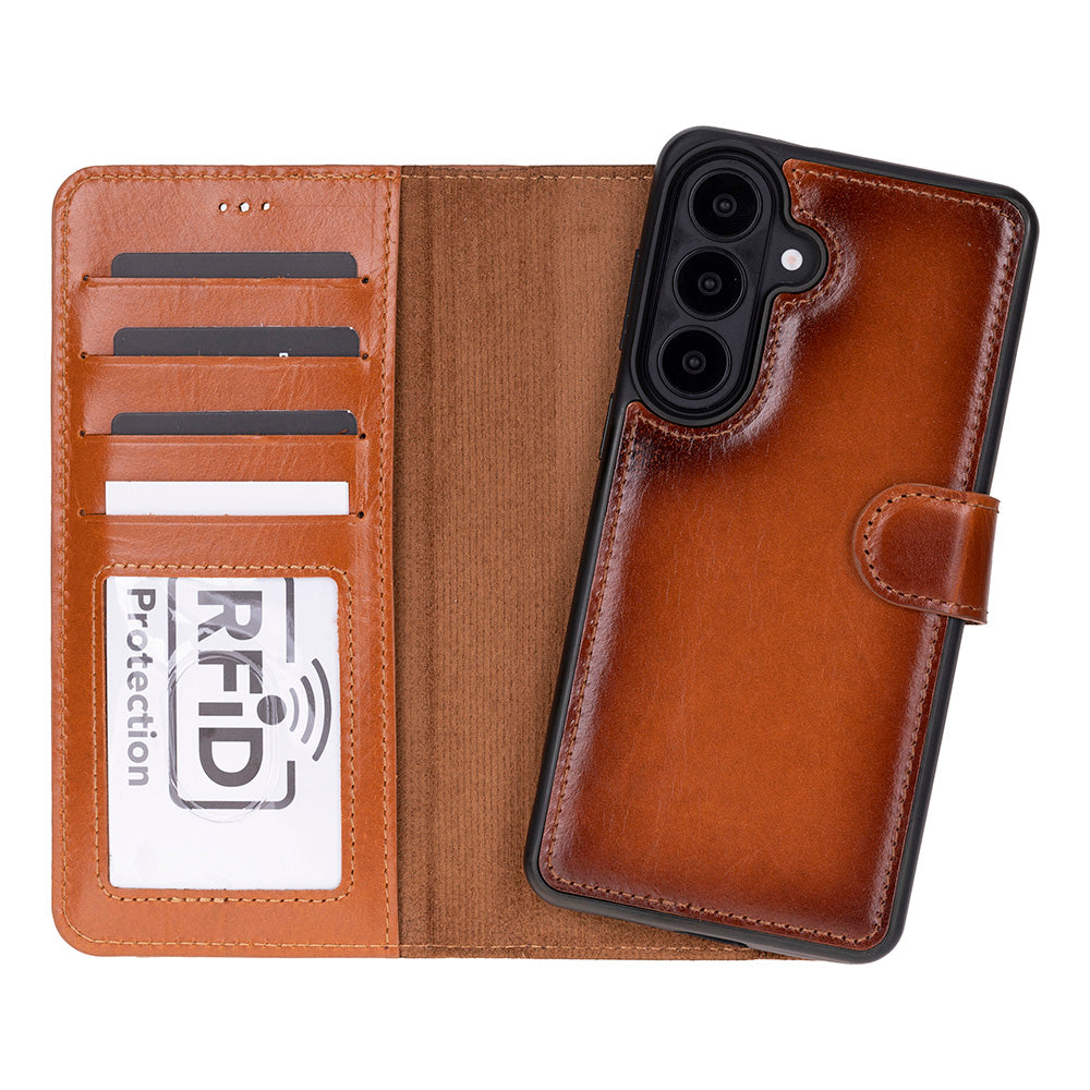 BLOOMINBAG Soft Tan Samsung Galaxy S26 (6.3") Uyumlu Hakiki Deri Çıkarılabilir Cüzdanlı Telefon Kılıfı Taba