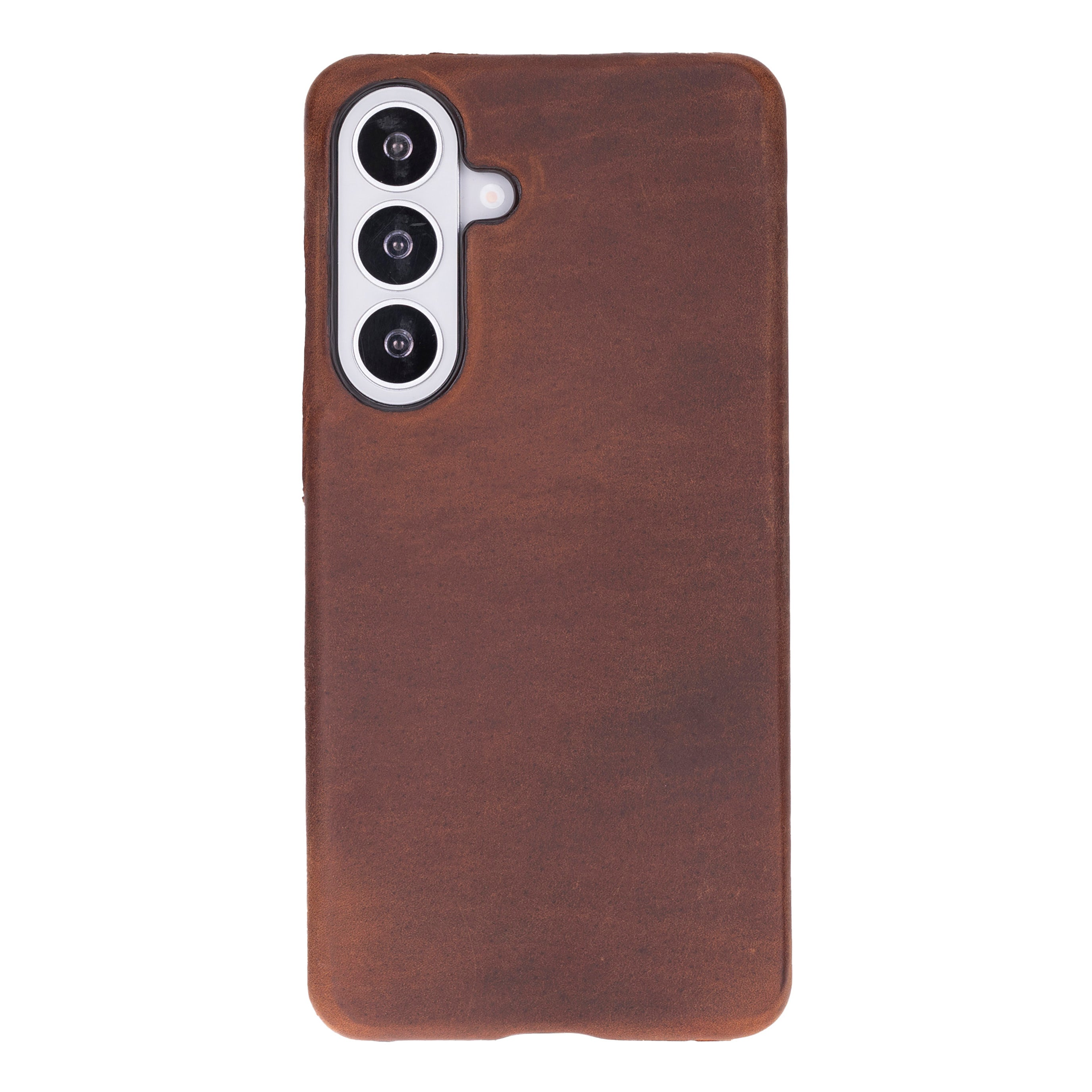 Kamera lensli kahverengi deri telefon kılıfı.