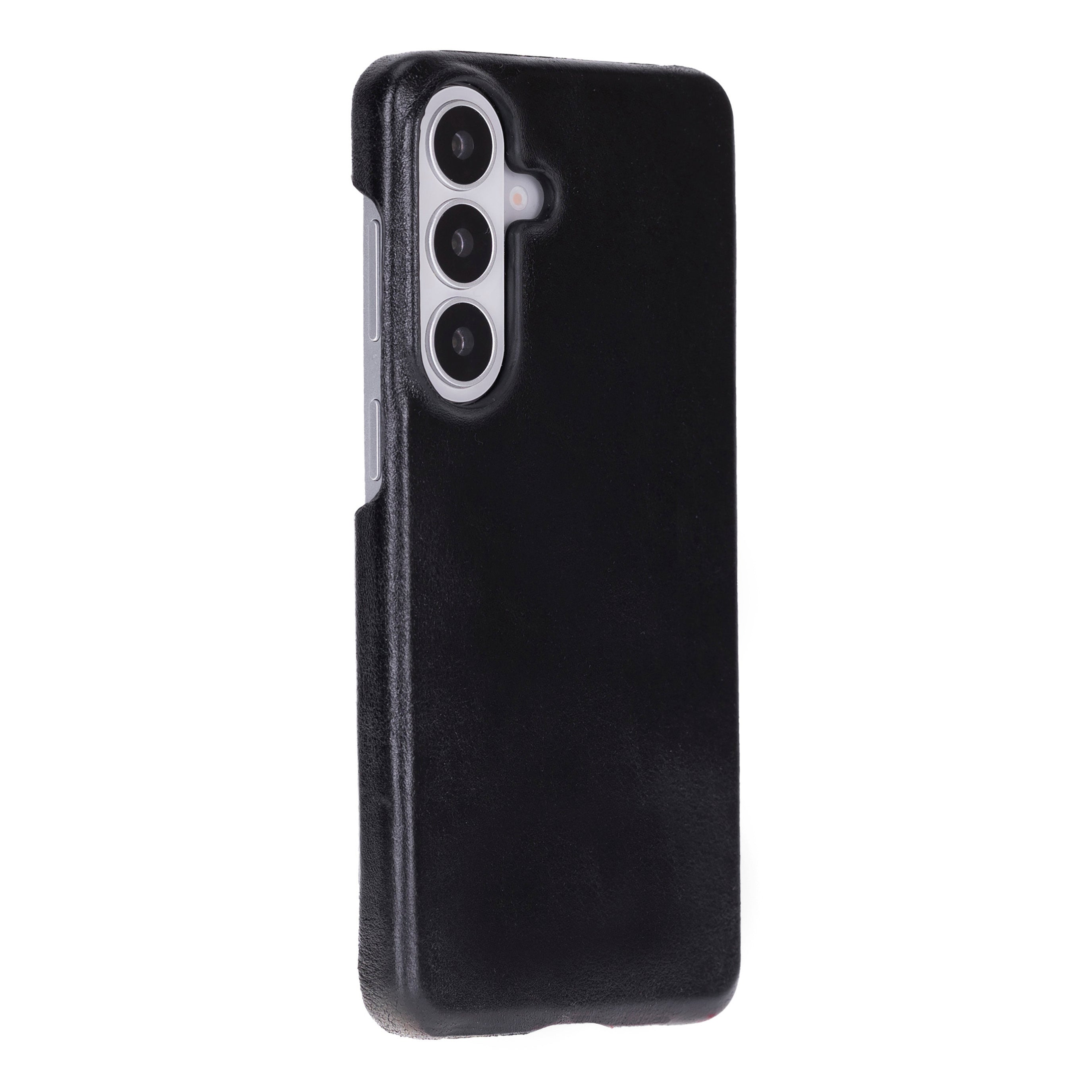 Kamera oyuklu siyah telefon kılıfı, deri dokulu.