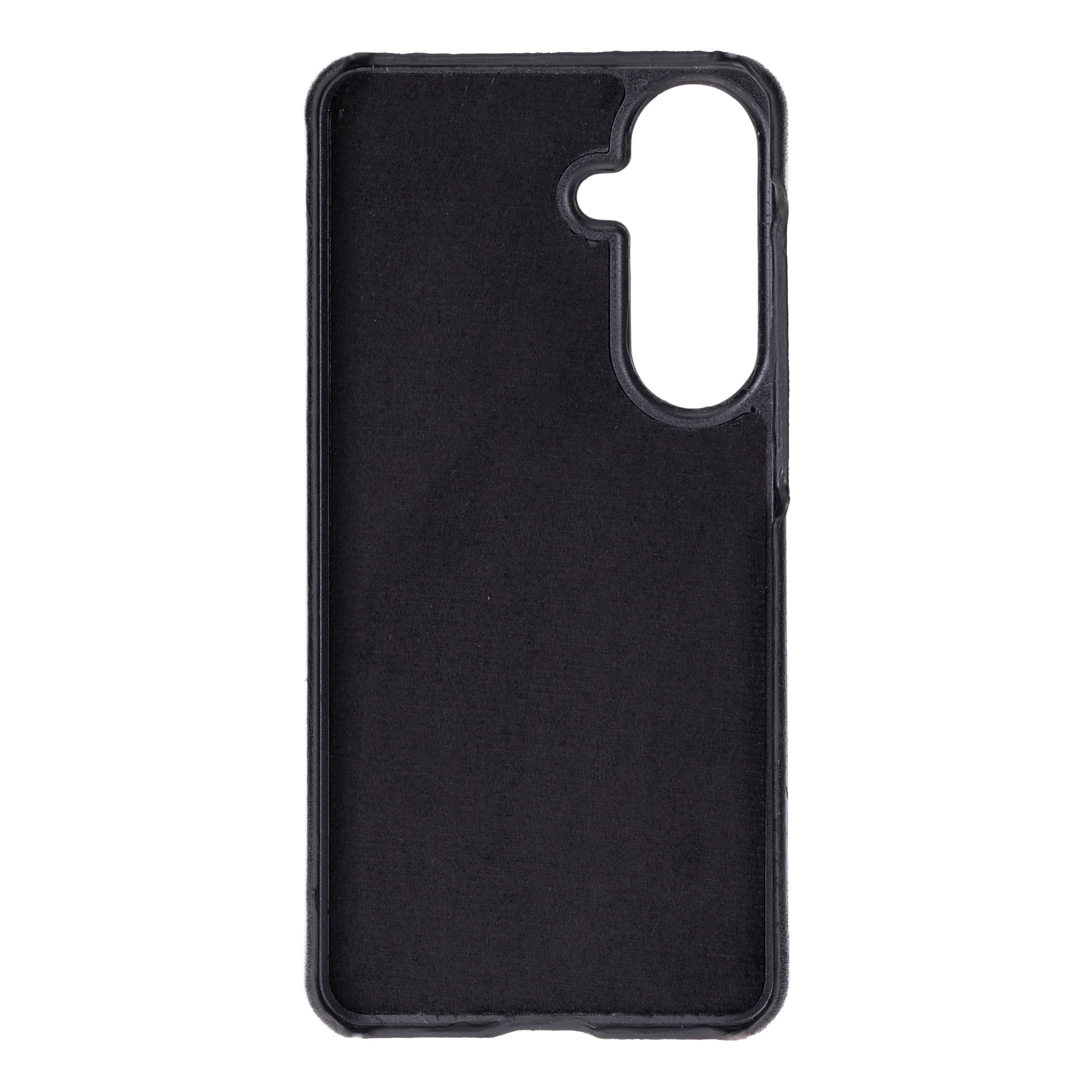 Kamera için dikdörtgen kesimli siyah telefon kılıfı.