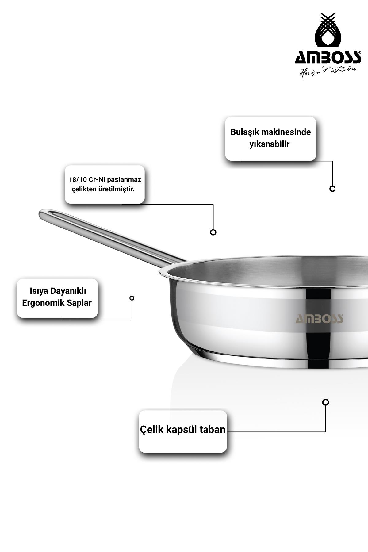 Isıya dayanıklı, bulaşık makinesinde yıkanabilir, çelik tencere.