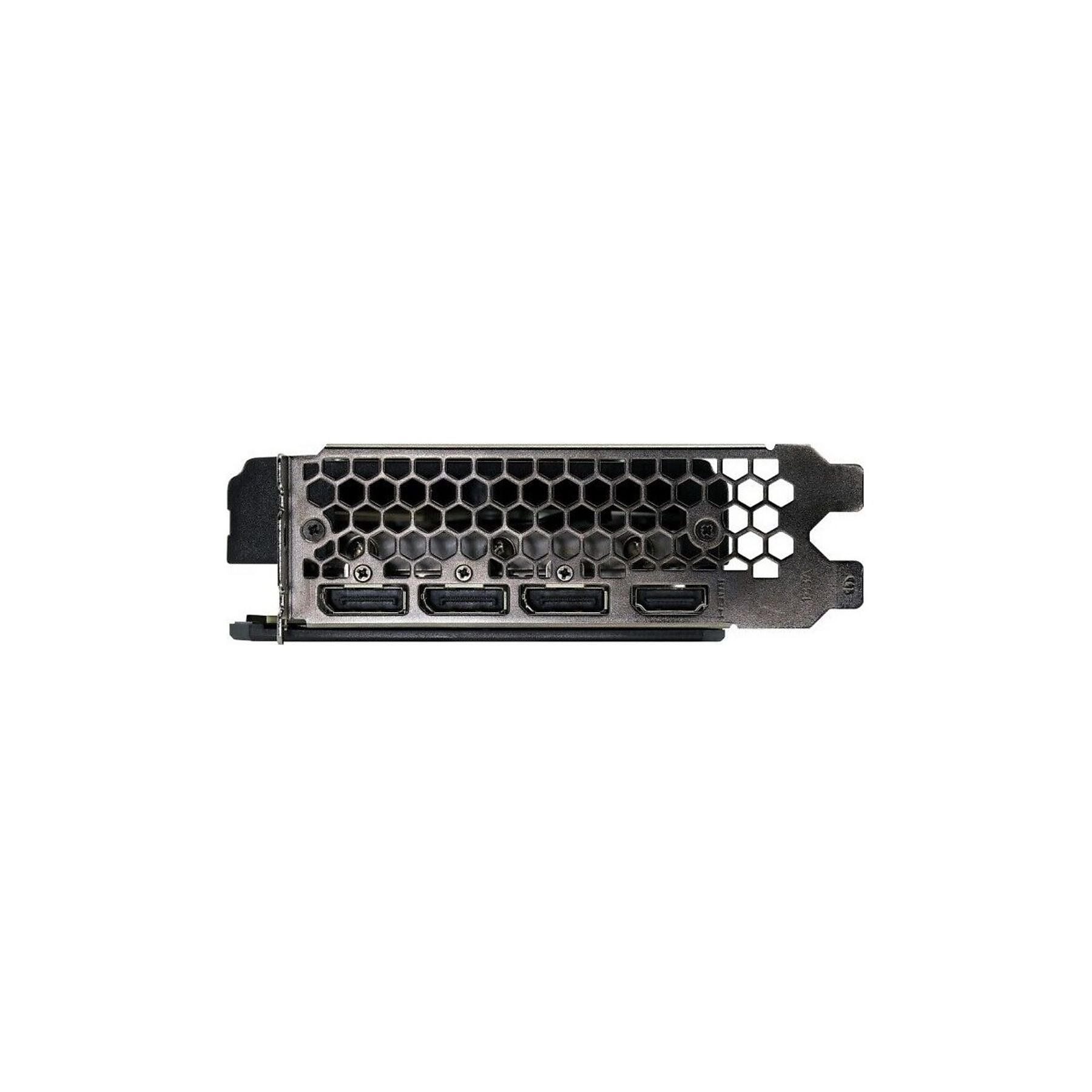 Rückseite einer Grafikkarte mit mehreren HDMI- und DisplayPort-Anschlüssen und Lüftungsgitter.