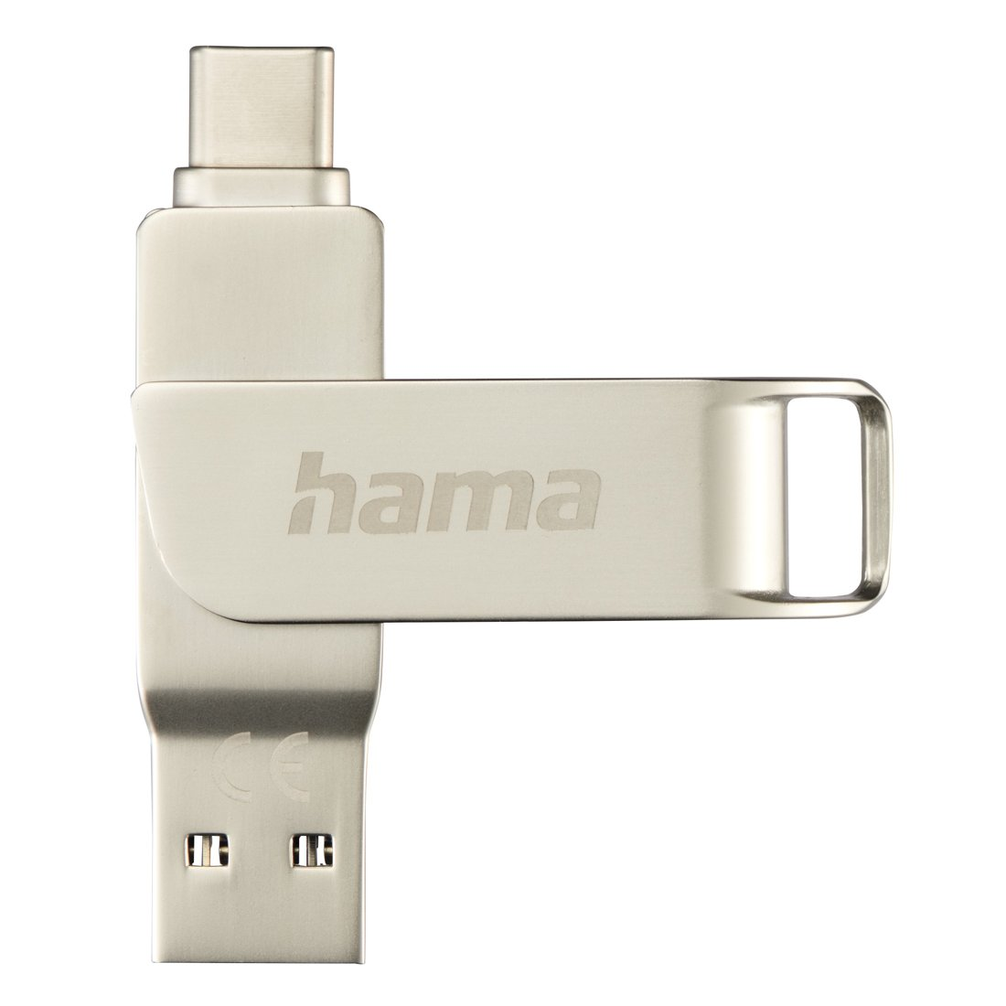 Srebrny pendrive Hama USB-C ze złączem USB-A.