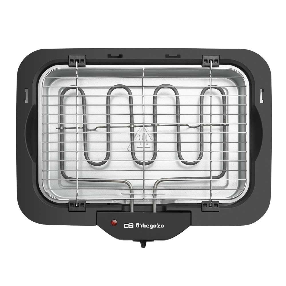 Una parrilla eléctrica de mesa con rejilla y resistencias.