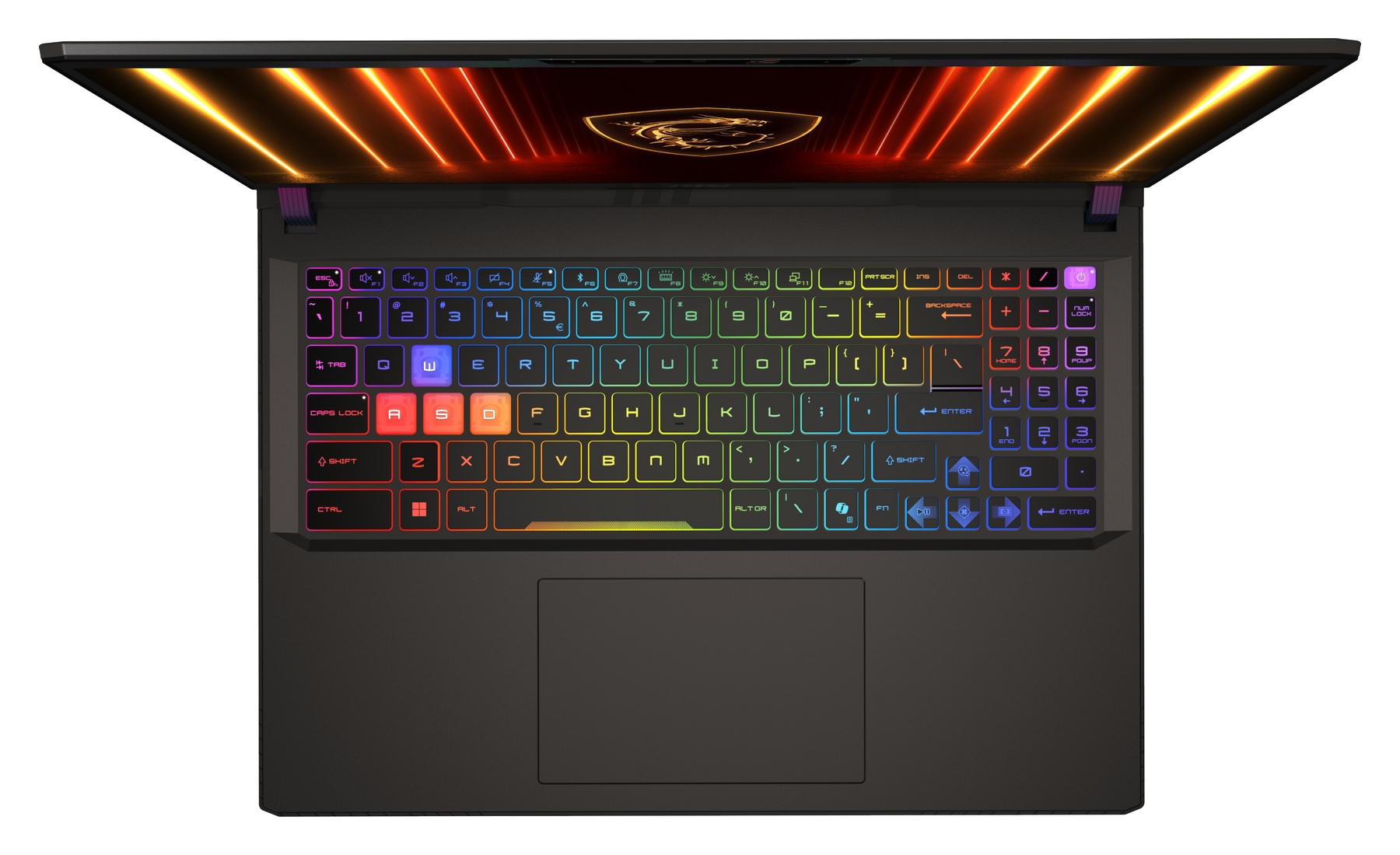 Un laptop aperto con tastiera e schermo retroilluminati.