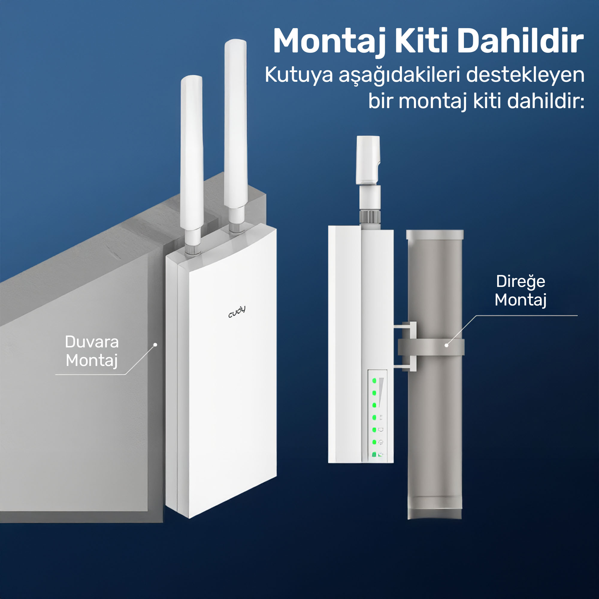 Białe urządzenie z antenami, zamontowane na ścianie i słupie.