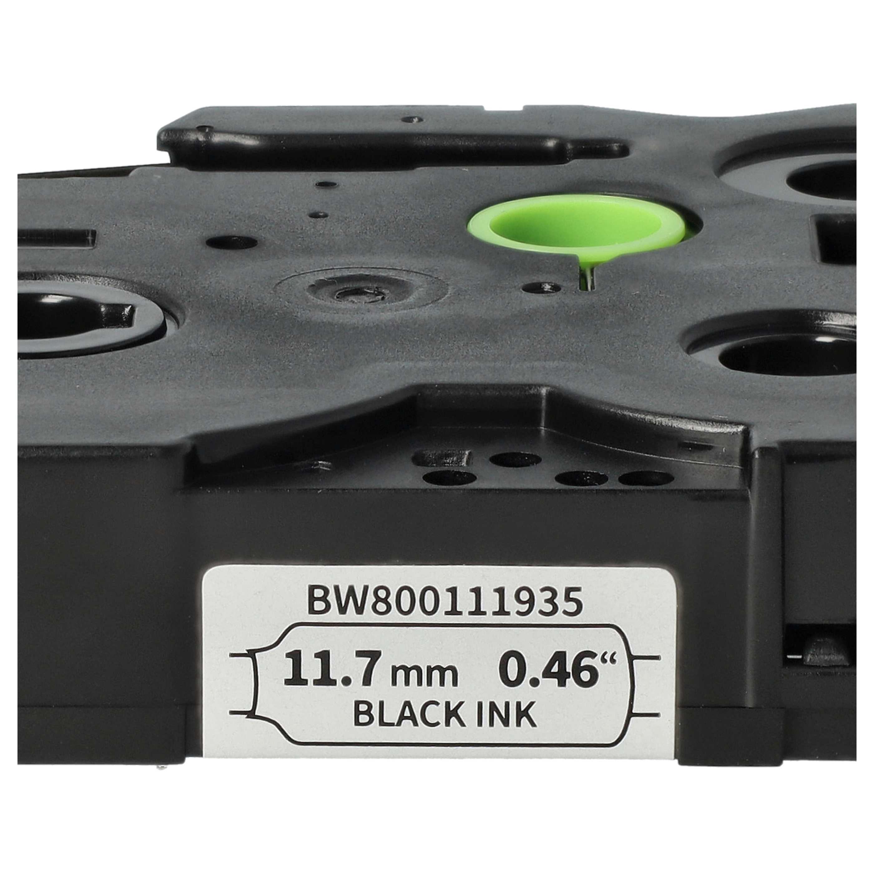 Schwarzes Etikett mit 11,7 mm Breite auf schwarzer Kassette.