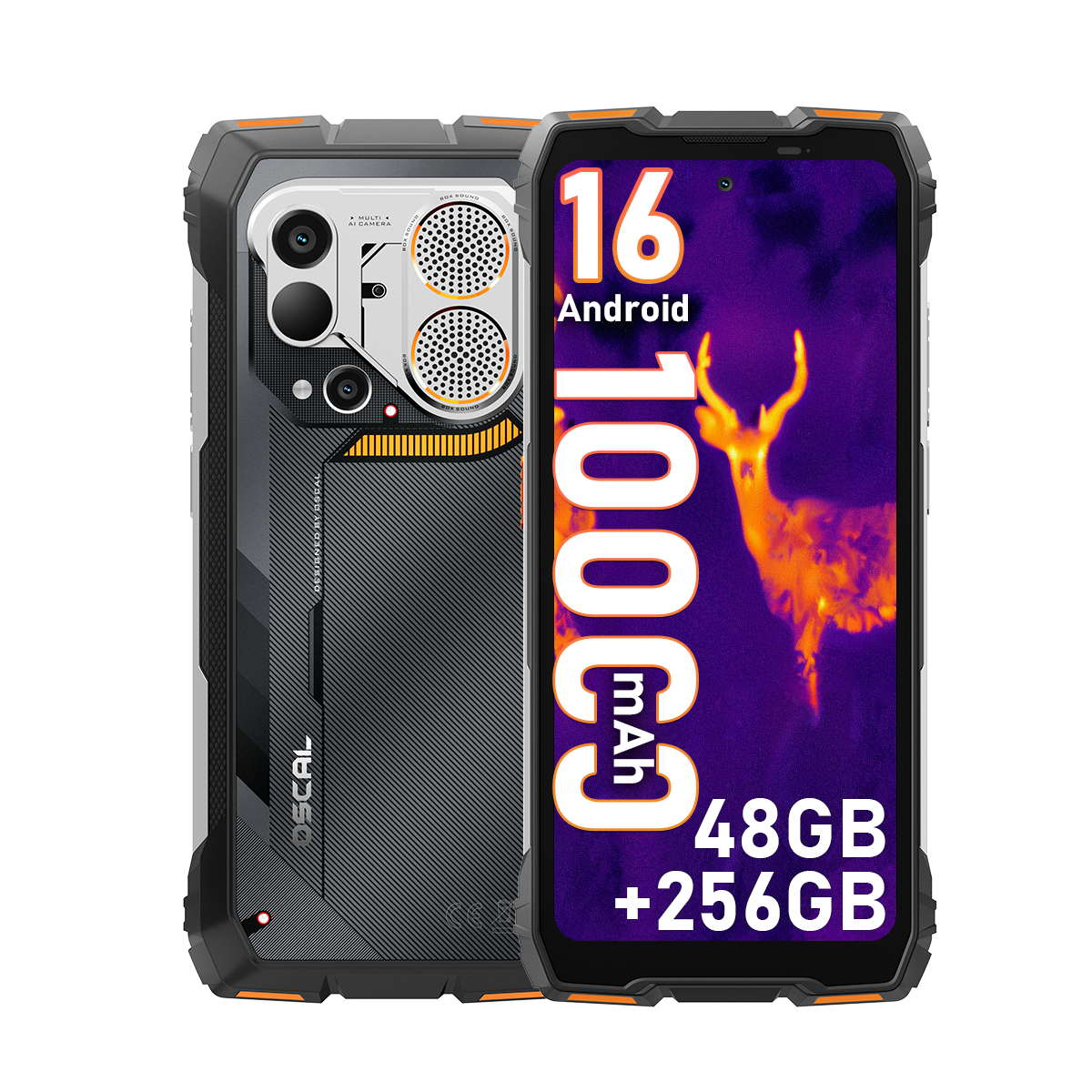 Robuuste smartphone met thermische camera display, 16 GB, 10000 mAh, 48 GB + 256 GB.