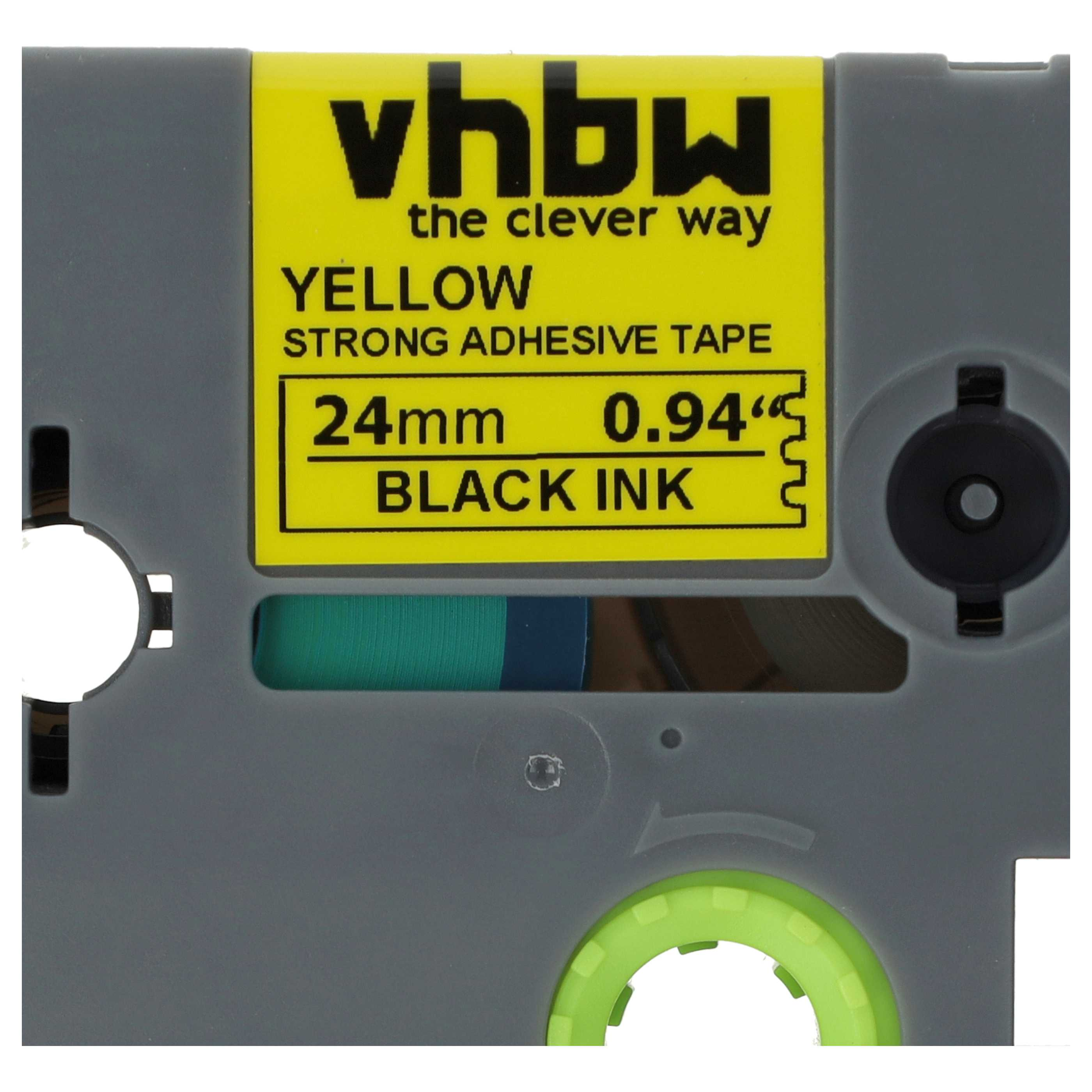 Graues Etikettenbandgehäuse mit gelbem Aufdruck: Vhbw, stark haftendes Klebeband, 24mm, 0.94 Zoll, schwarze Schrift.