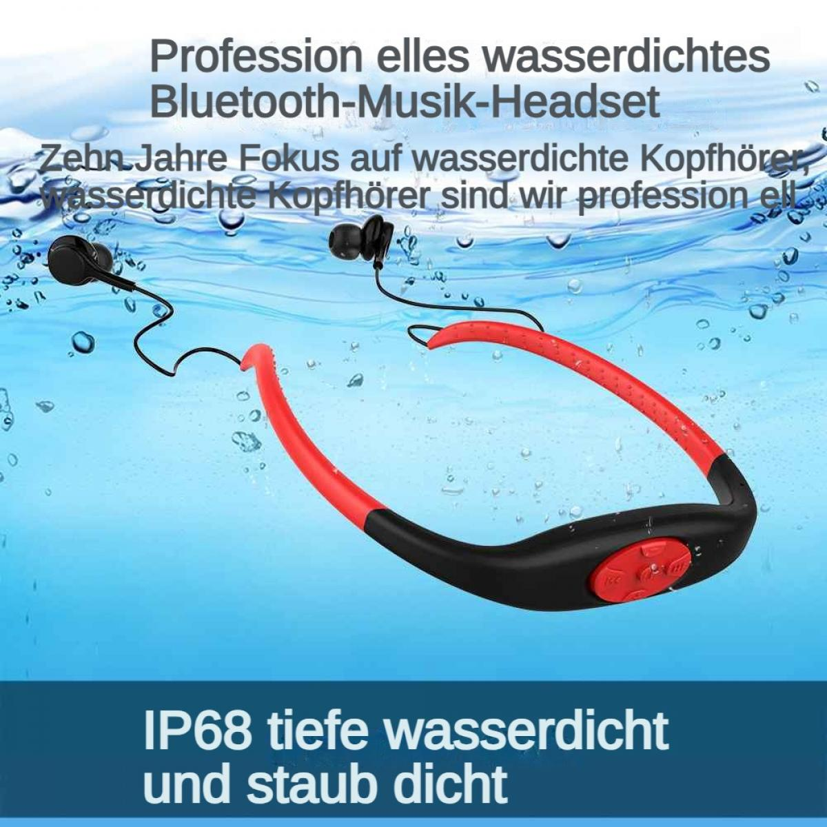 Wasserdichtes Bluetooth-Headset mit roten und schwarzen Elementen, unter Wasser.
