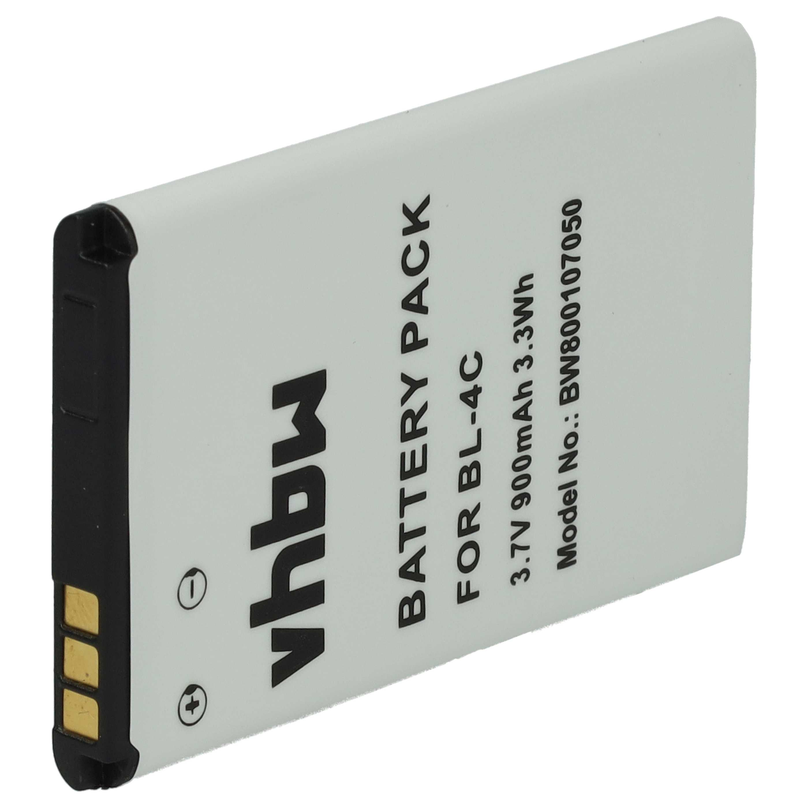 Ein weißer Akku für BL-4C mit 3,7V 900mAh 3,3Wh. Modell BW800107050.
