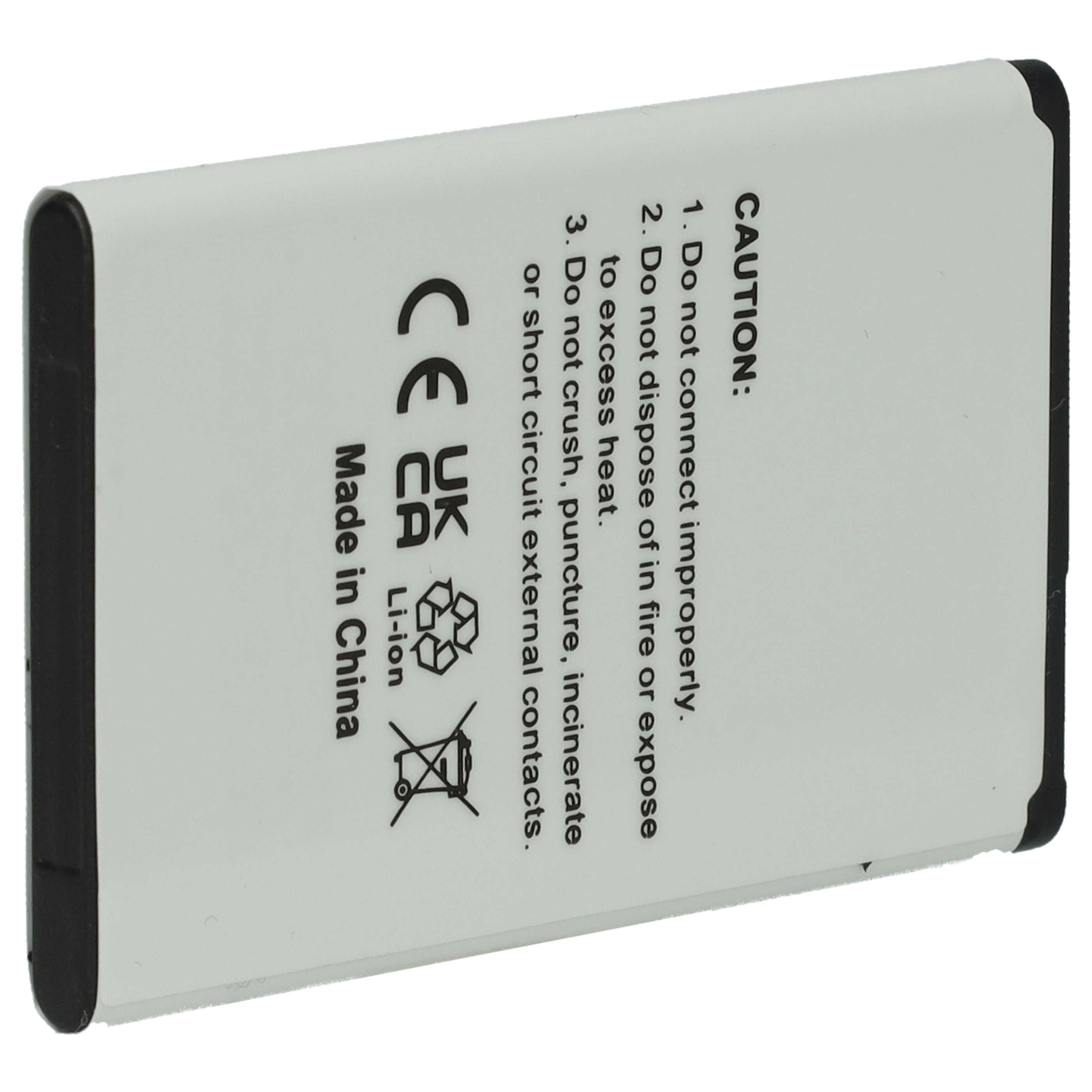 Weiße Li-Ion-Batterie mit Warnhinweisen und CE/UKCA-Zeichen, Made in China.