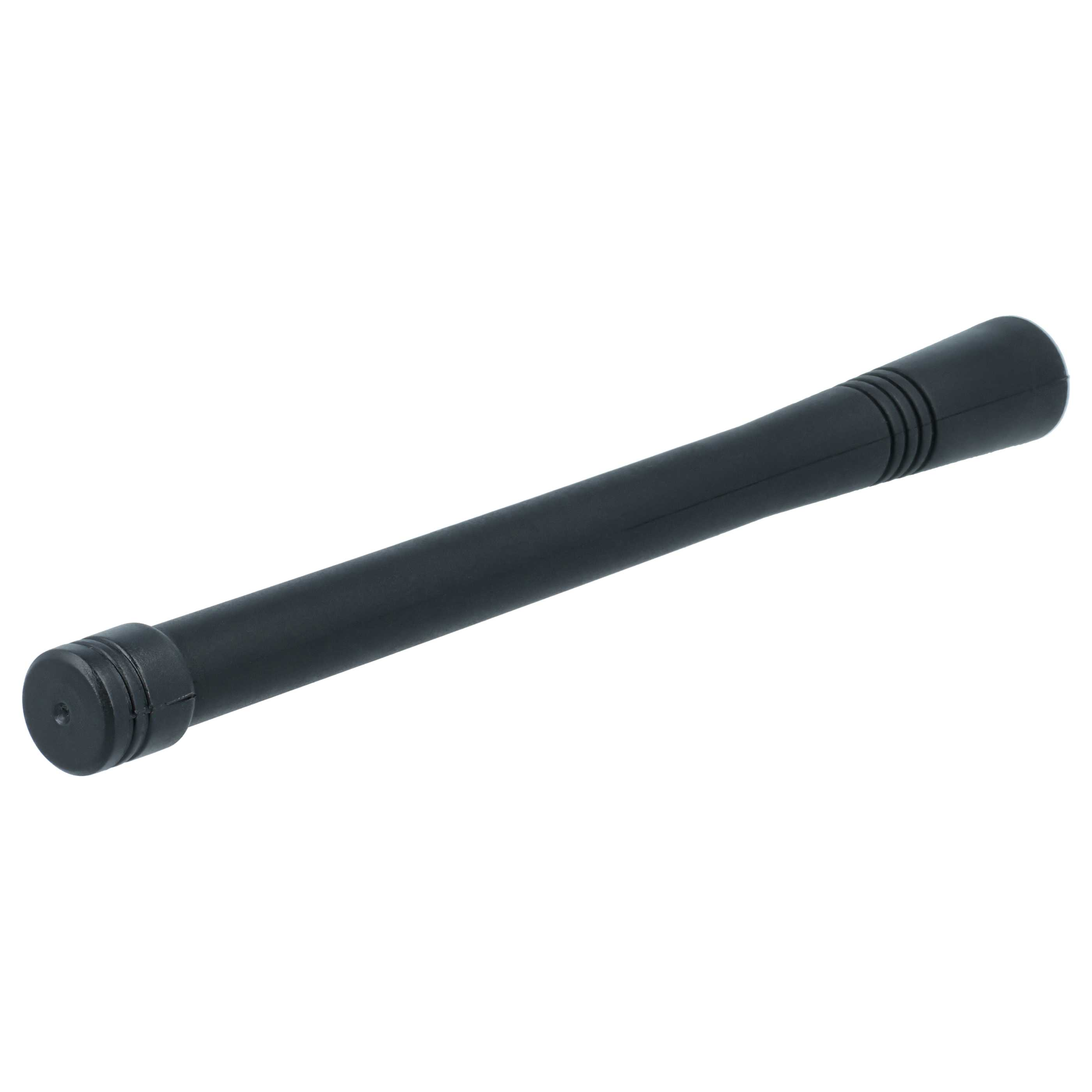 Eine schwarze Antenne mit einem geriffelten Griff am einen Ende.