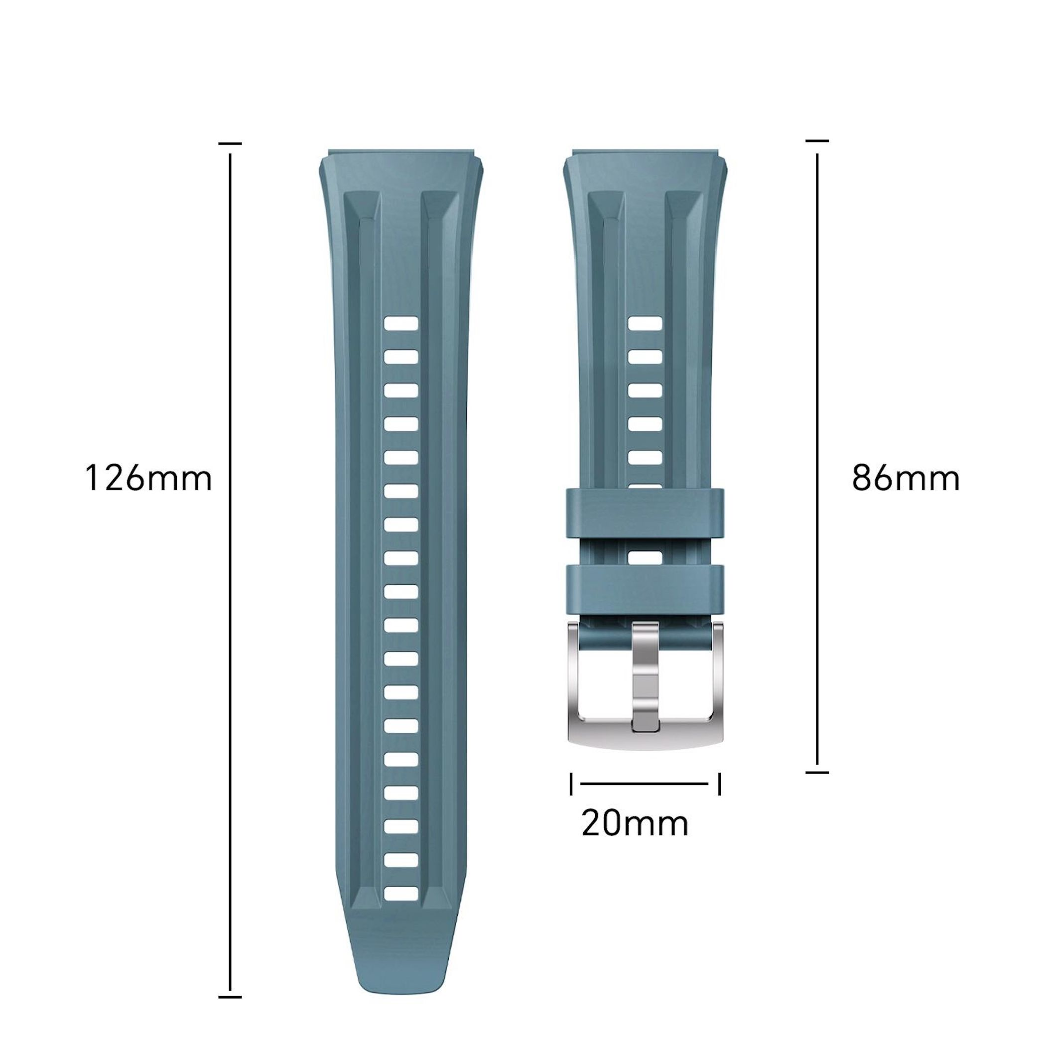 Zwei türkisfarbene Uhrenarmbänder mit silberner Schnalle, Maße 126 mm und 86 mm.