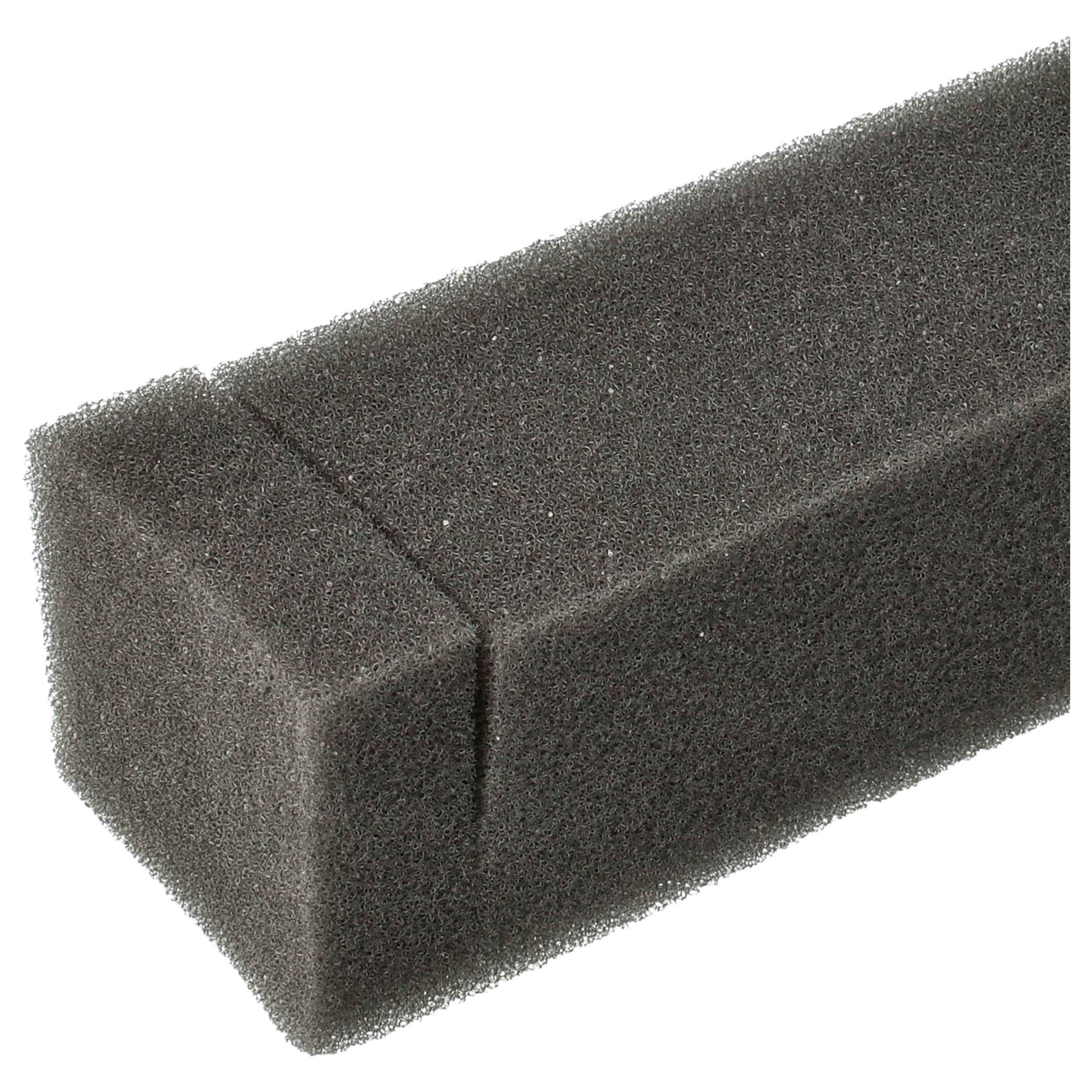 Ein dunkelgrauer Schaumstoffblock mit einer Kerbe, auf weißem Hintergrund.