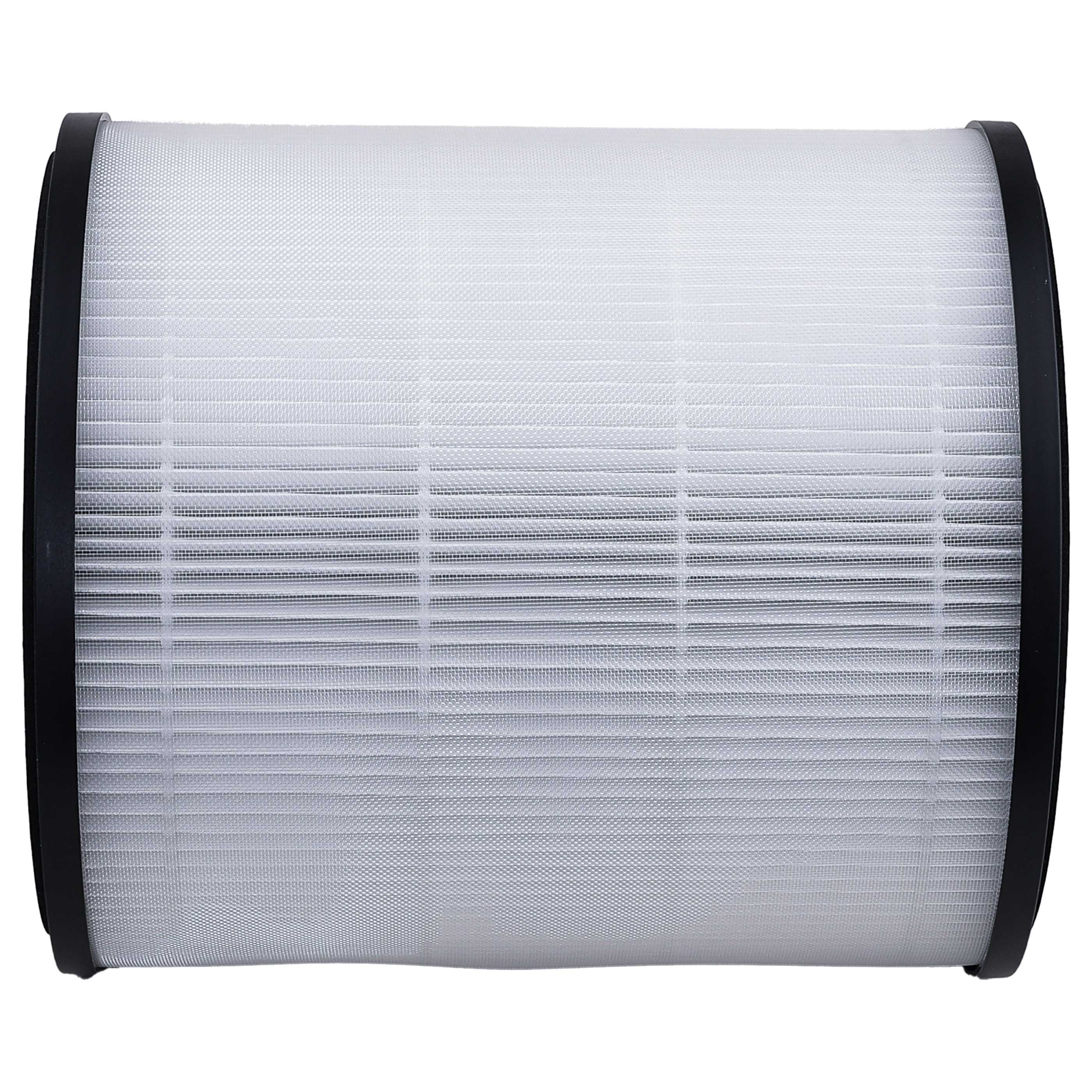 Ein zylindrischer Luftfilter mit schwarzen Endkappen und einem weißen, gefalteten Filtermedium.