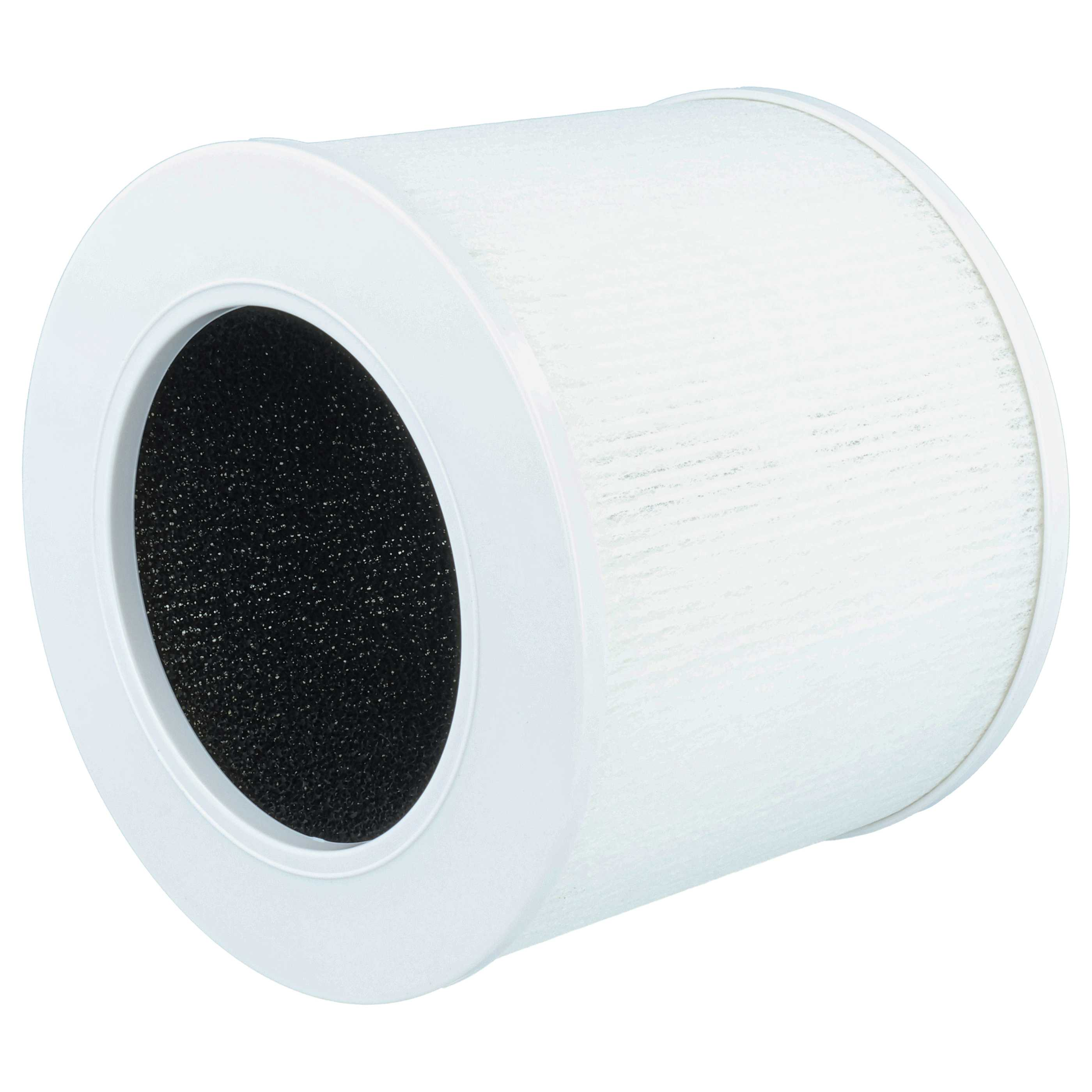 Ein weißer Zylinder-Luftfilter mit schwarzem Schaumstoff im Inneren.