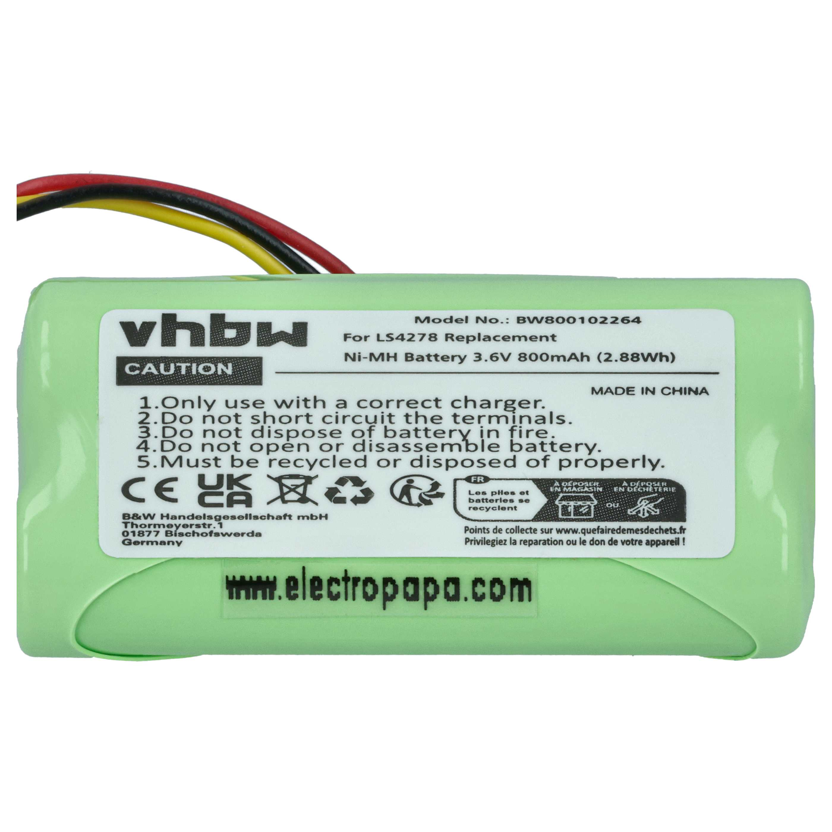Grüne Ni-MH Batterie 3,6V 800mAh mit Kabeln, Modell BW800102264.