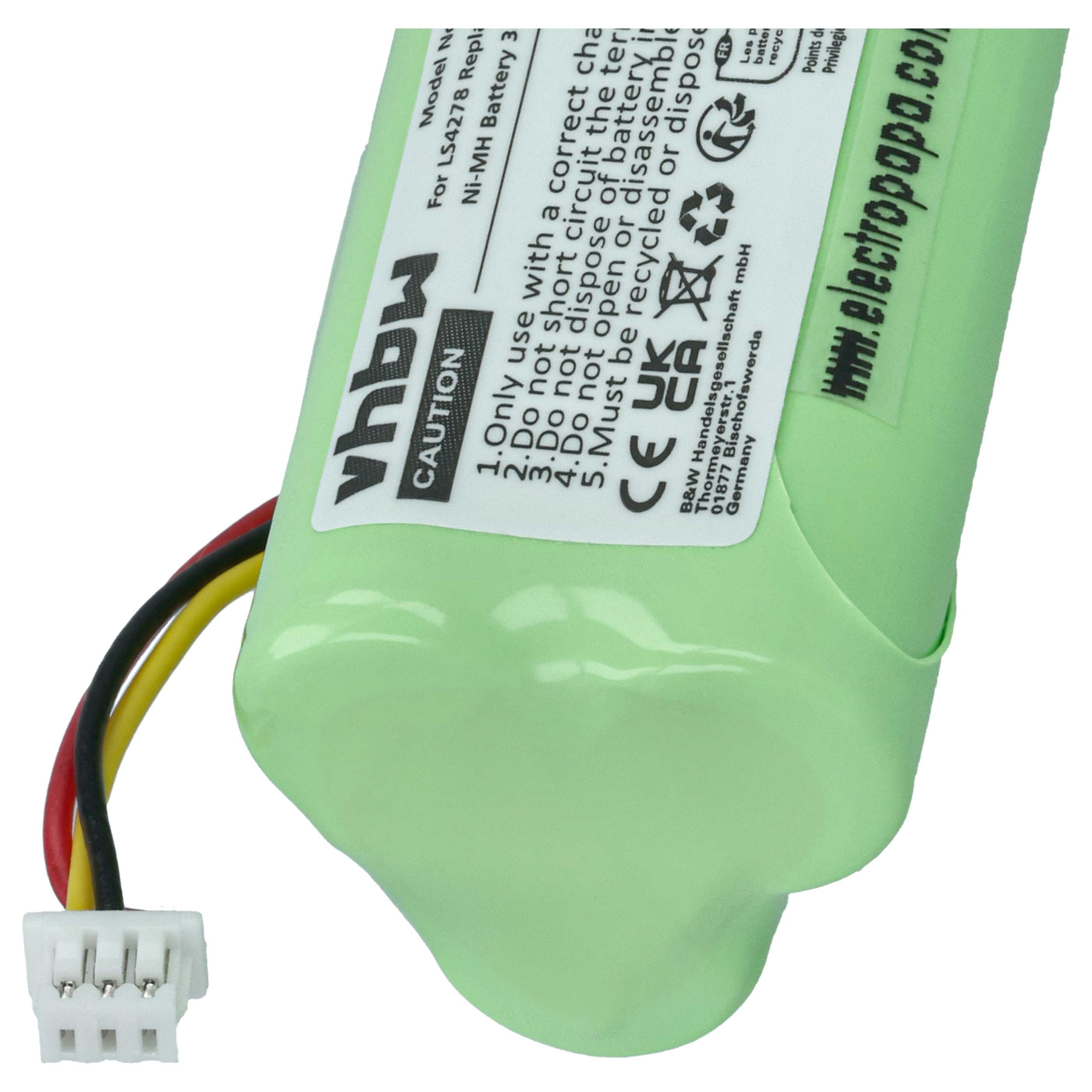 Grüne Ni-MH Batterie mit Kabeln und Warnhinweisen. Marke vhbw.