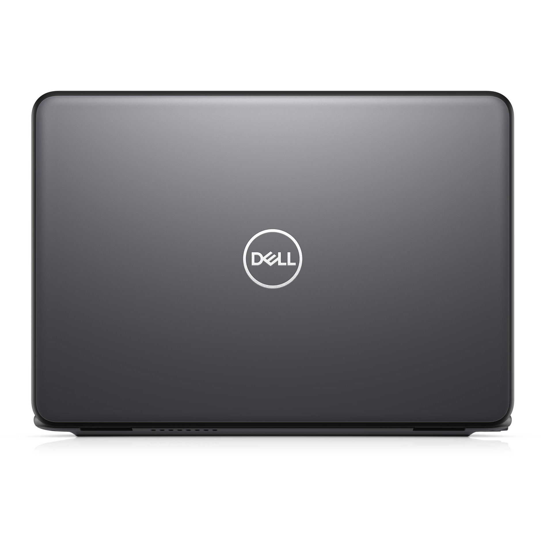 Geschlossener grauer Dell Laptop mit silbernem Logo auf dem Deckel.