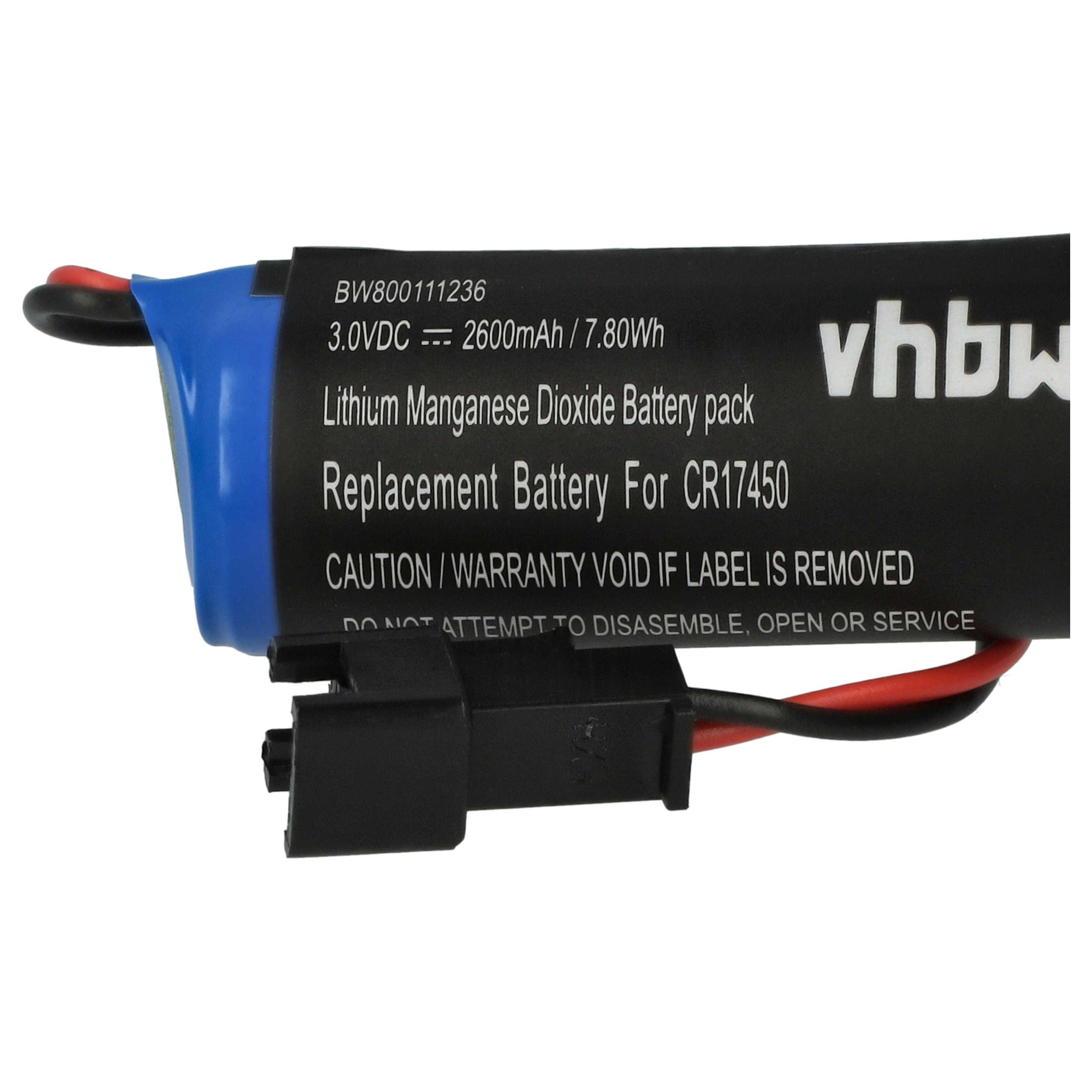 Ein Lithium-Mangan-Dioxid-Akku, 3,0 V, 2600 mAh, mit Kabel und Stecker.