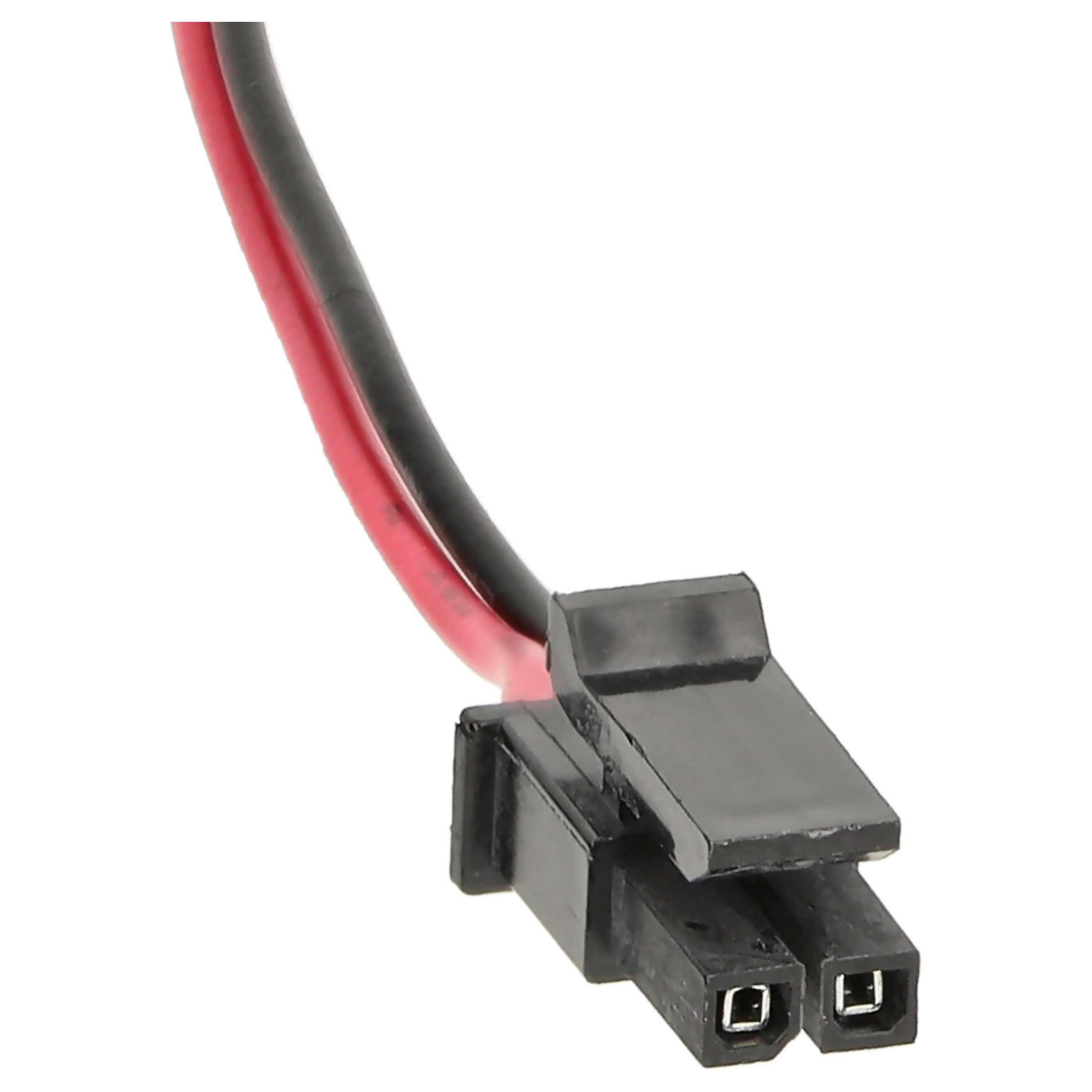Schwarzer und roter Draht mit schwarzem Stecker.