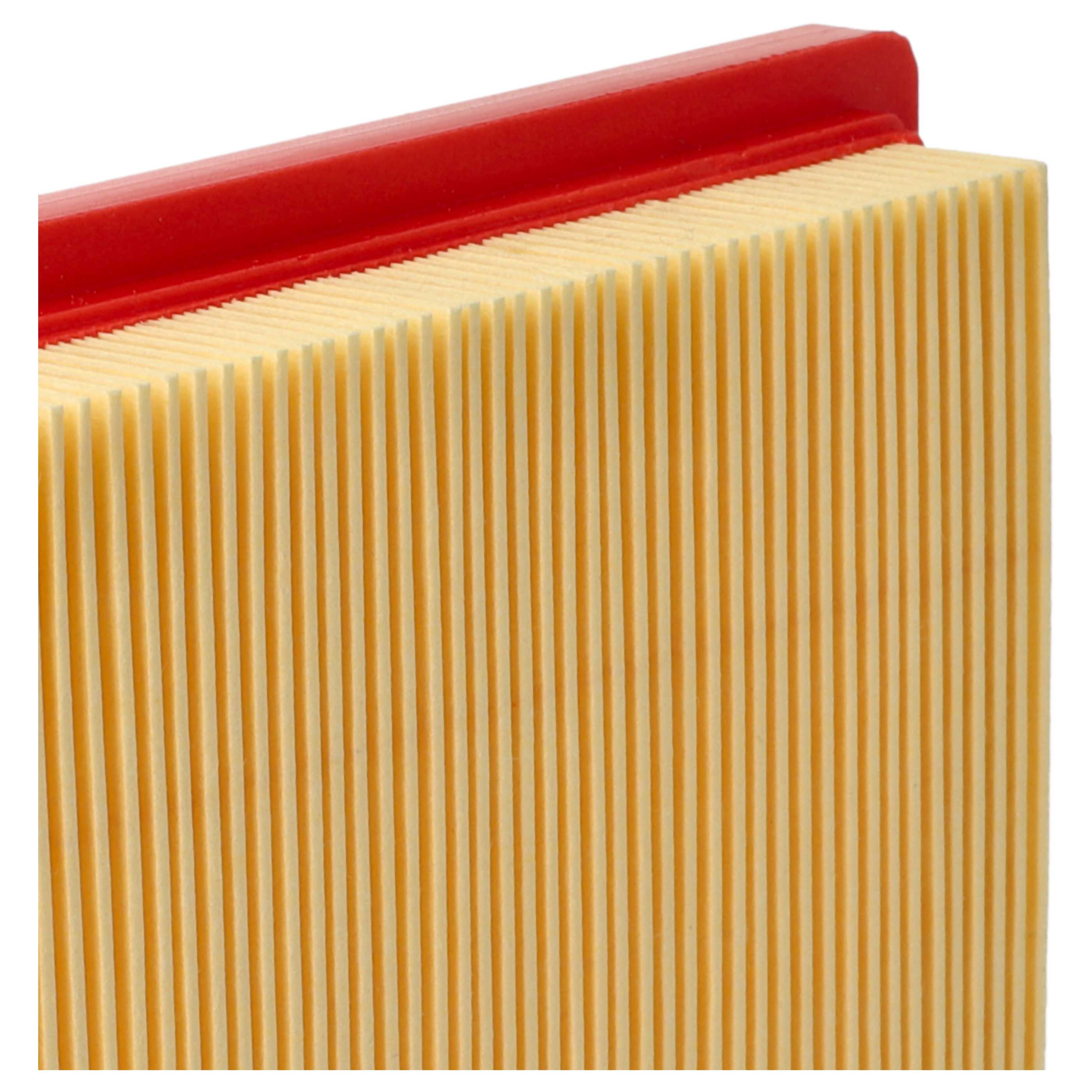 Ein gelber Luftfilter mit rotem Rahmen.