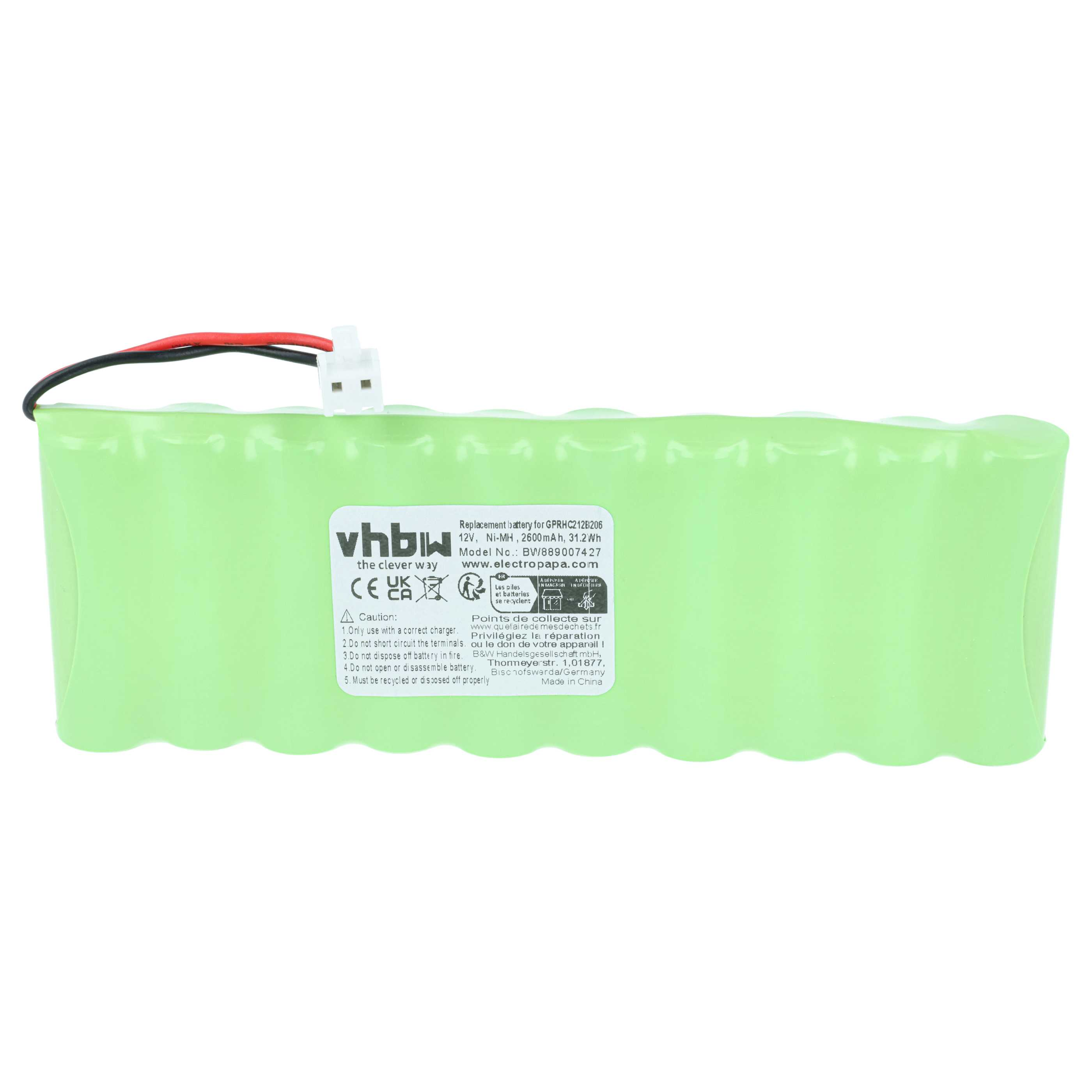 Grüne 12V Ni-MH Akku-Pack mit roten und schwarzen Kabeln und weißem Stecker.