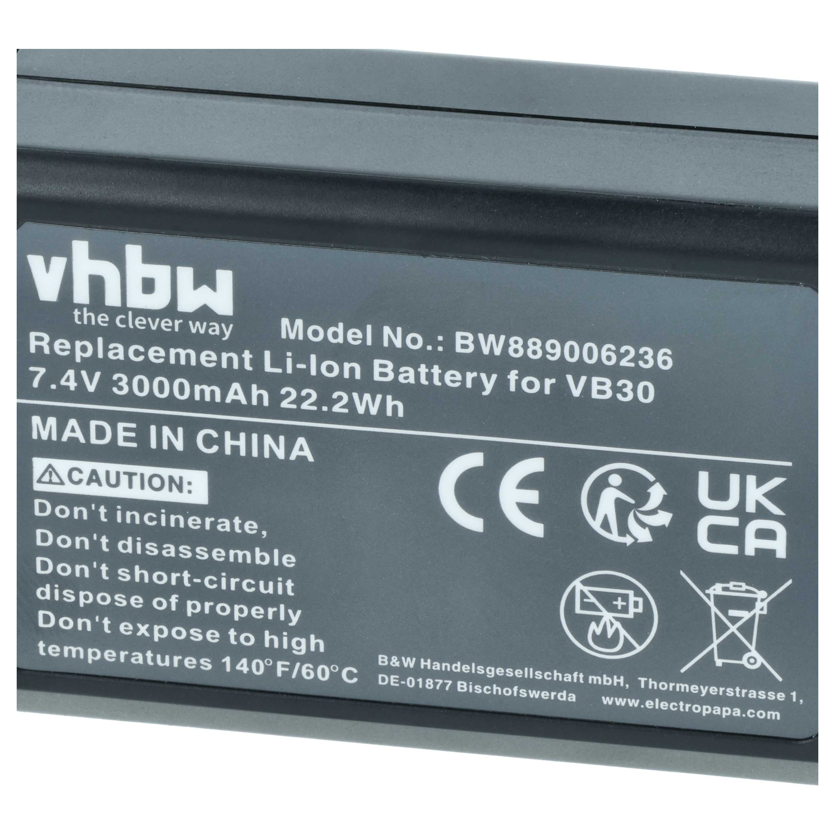 Grauer Akku mit weißer Beschriftung, Modell BW889006236, 7,4V.