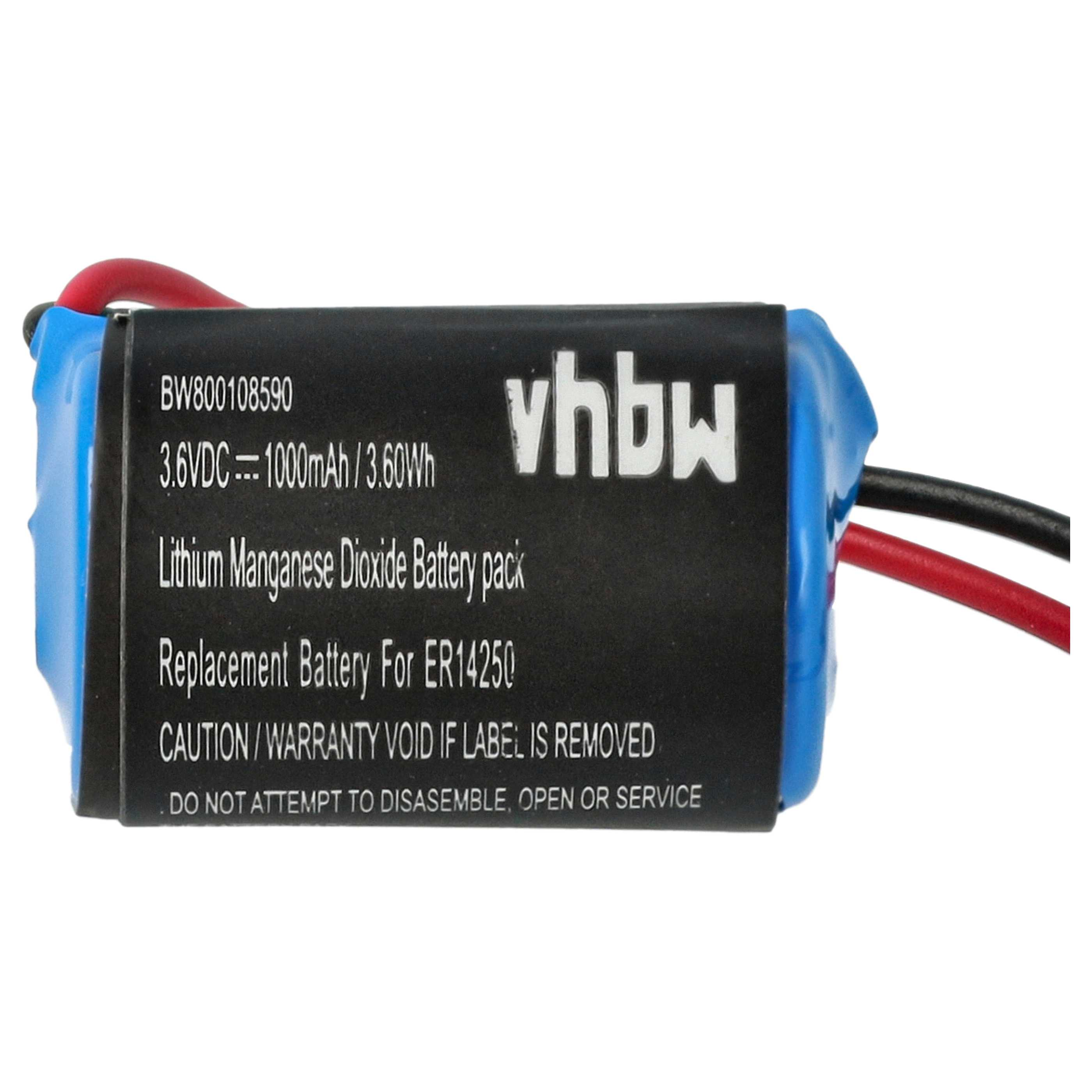 Eine schwarze Lithium-Mangan-Dioxid-Batteriepack mit blauen Isolierband und Kabeln.