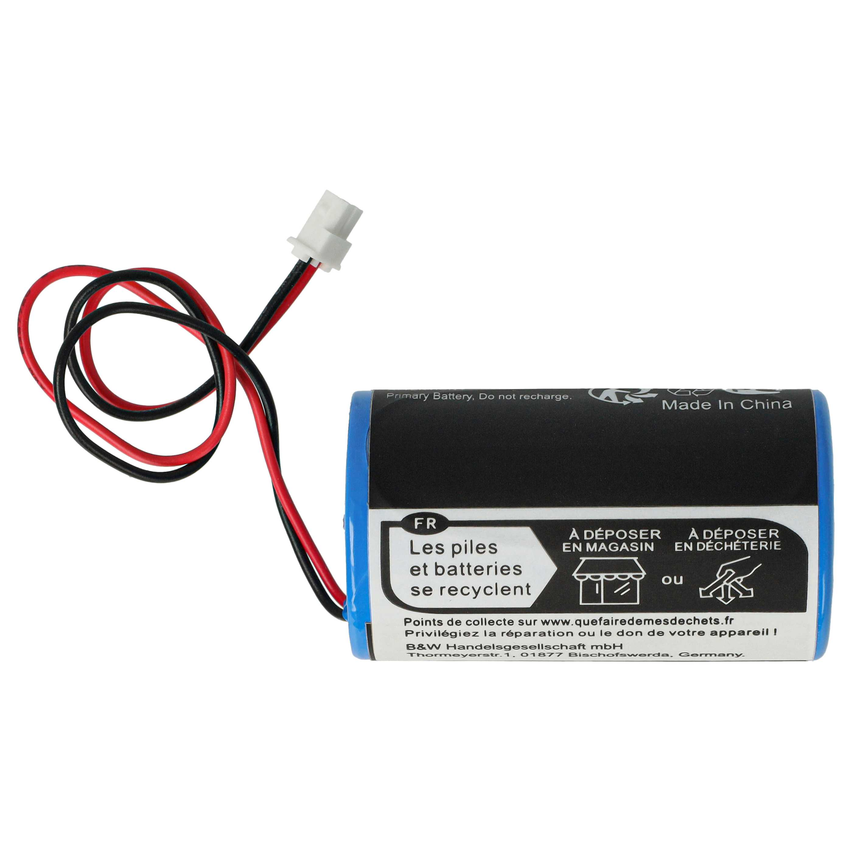 Primärbatterie mit roten und schwarzen Kabeln, Made in China.
