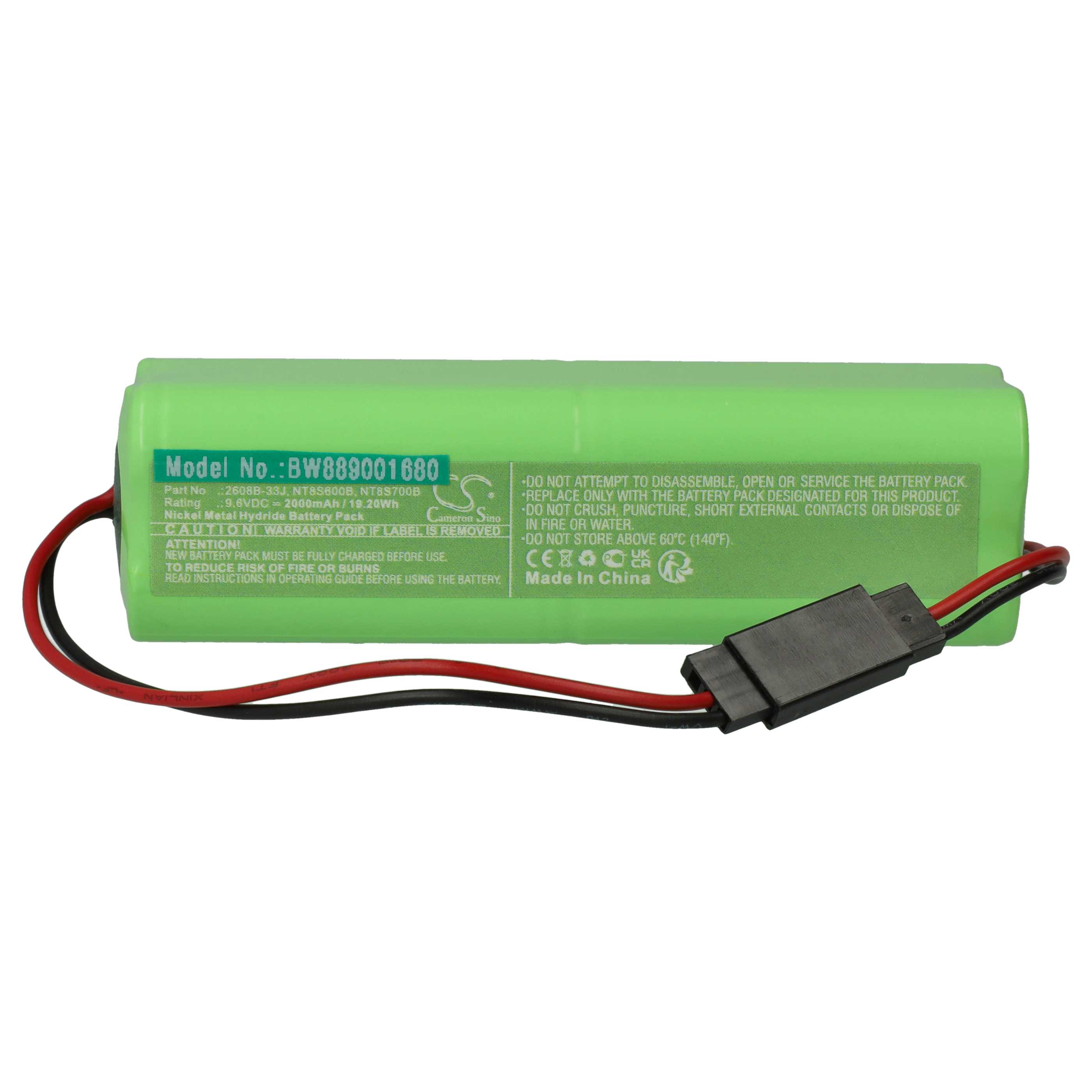 Grüne Nickel-Metallhydrid-Batterie mit Kabeln und schwarzem Stecker.