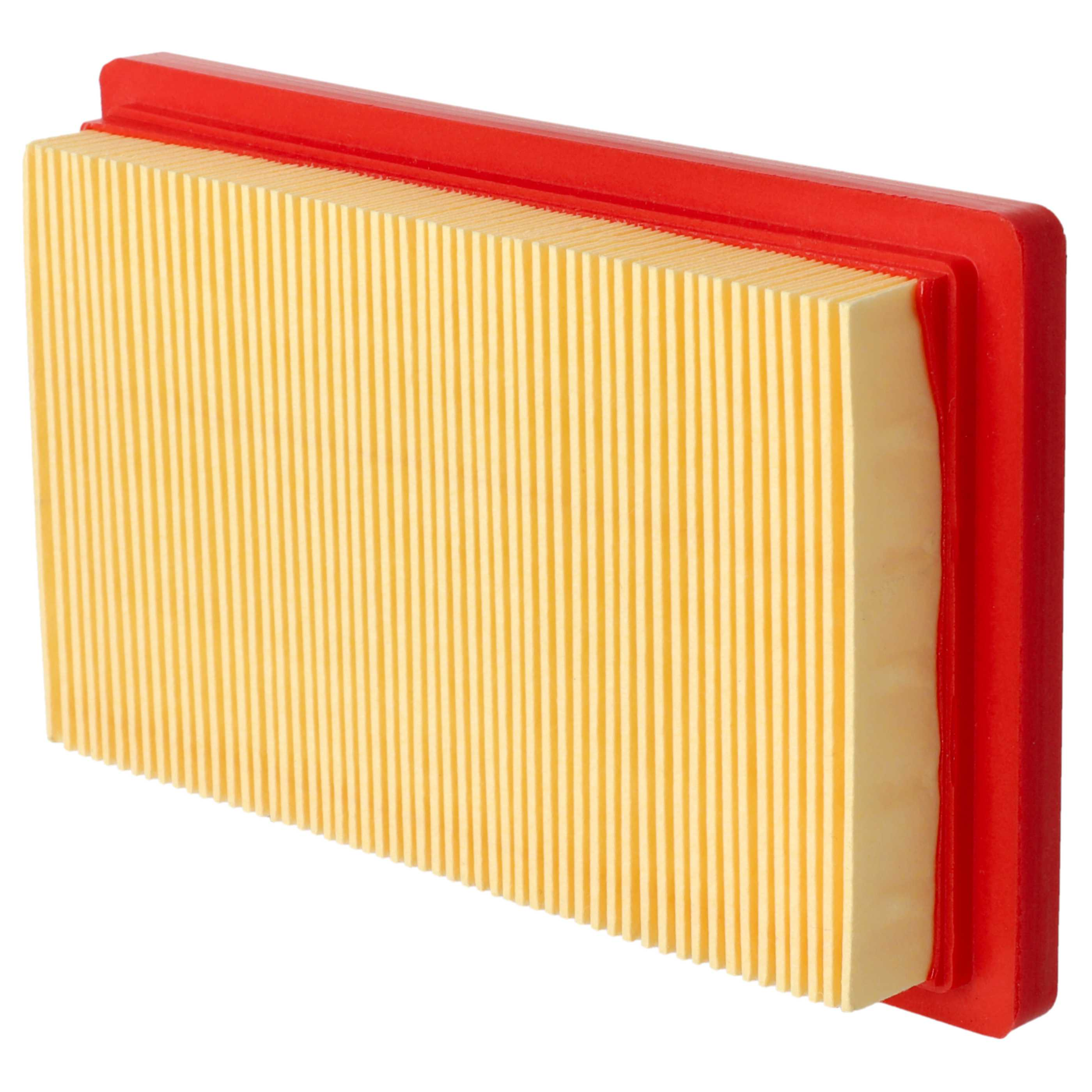 Ein rechteckiger Luftfilter mit gelbem Papier und rotem Rahmen.