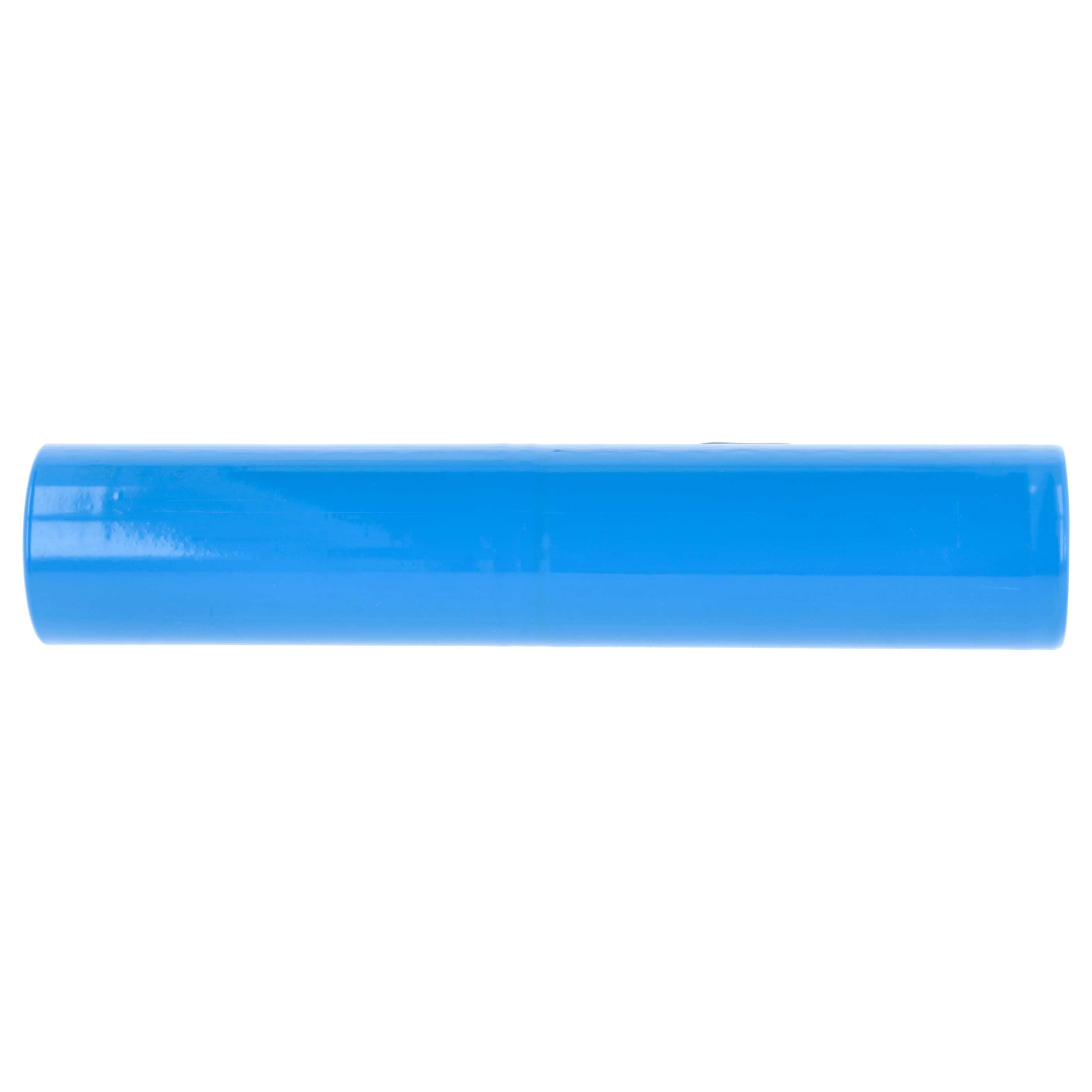 Ein blauer zylindrischer Gegenstand auf weißem Hintergrund.
