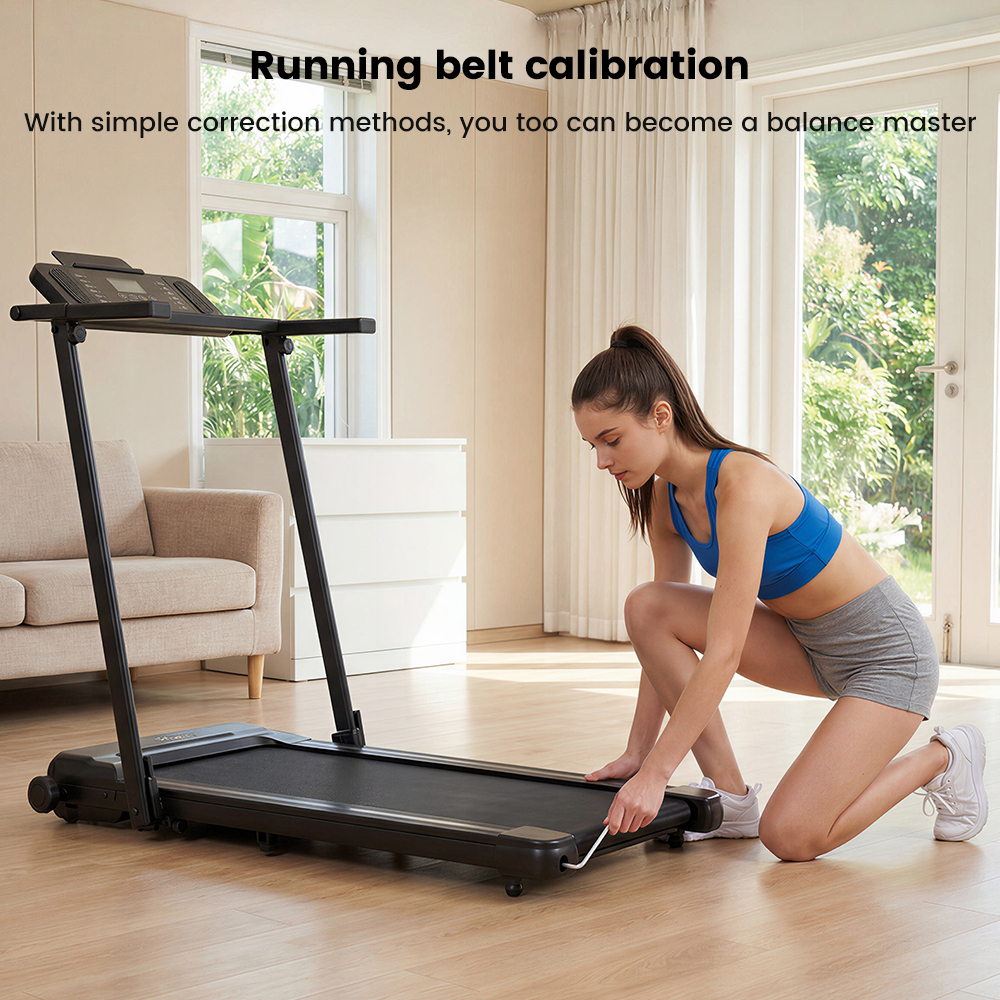 Kobieta reguluje bieżnię.