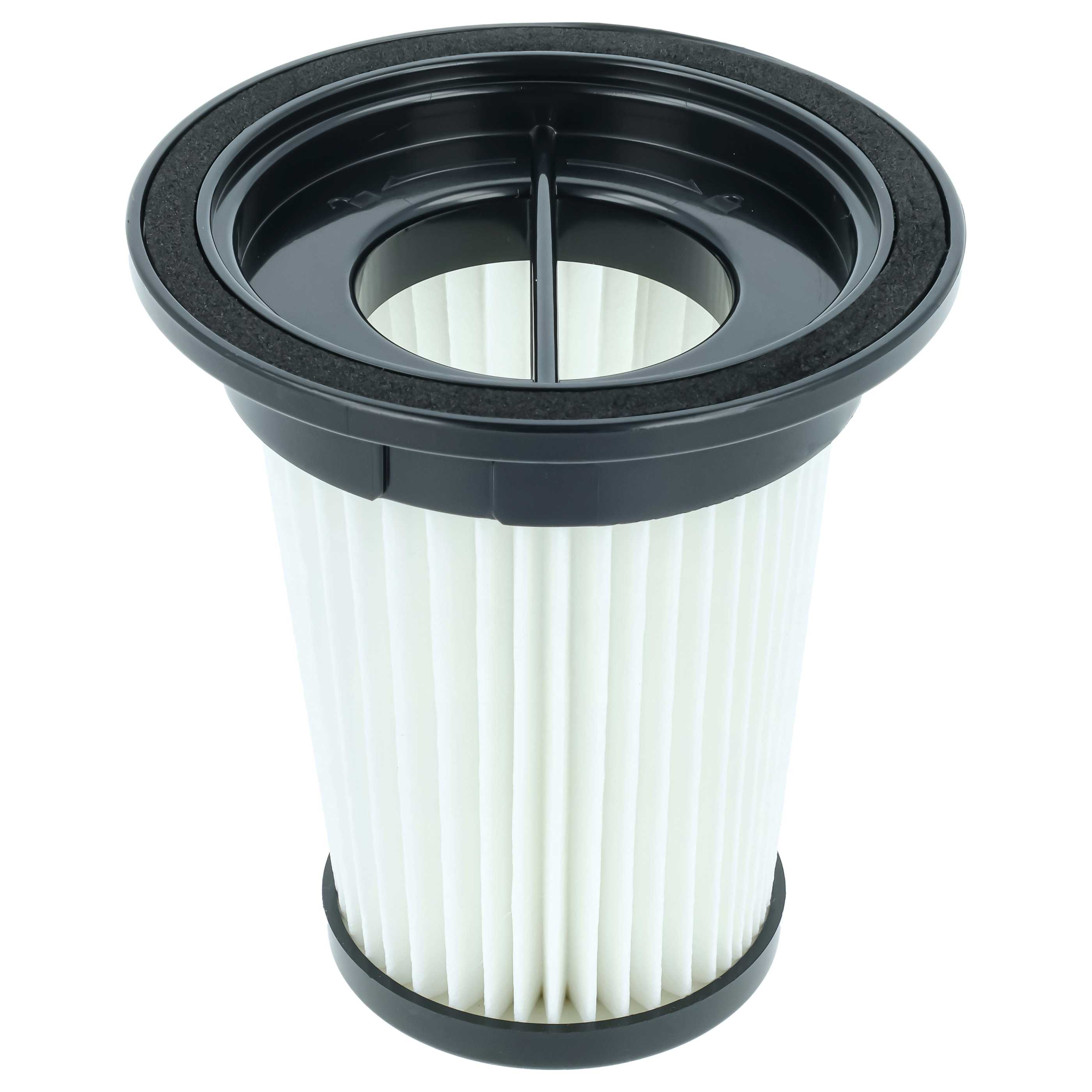 Ein weißer, plissierter Filter mit schwarzem oberen und unteren Rahmen.