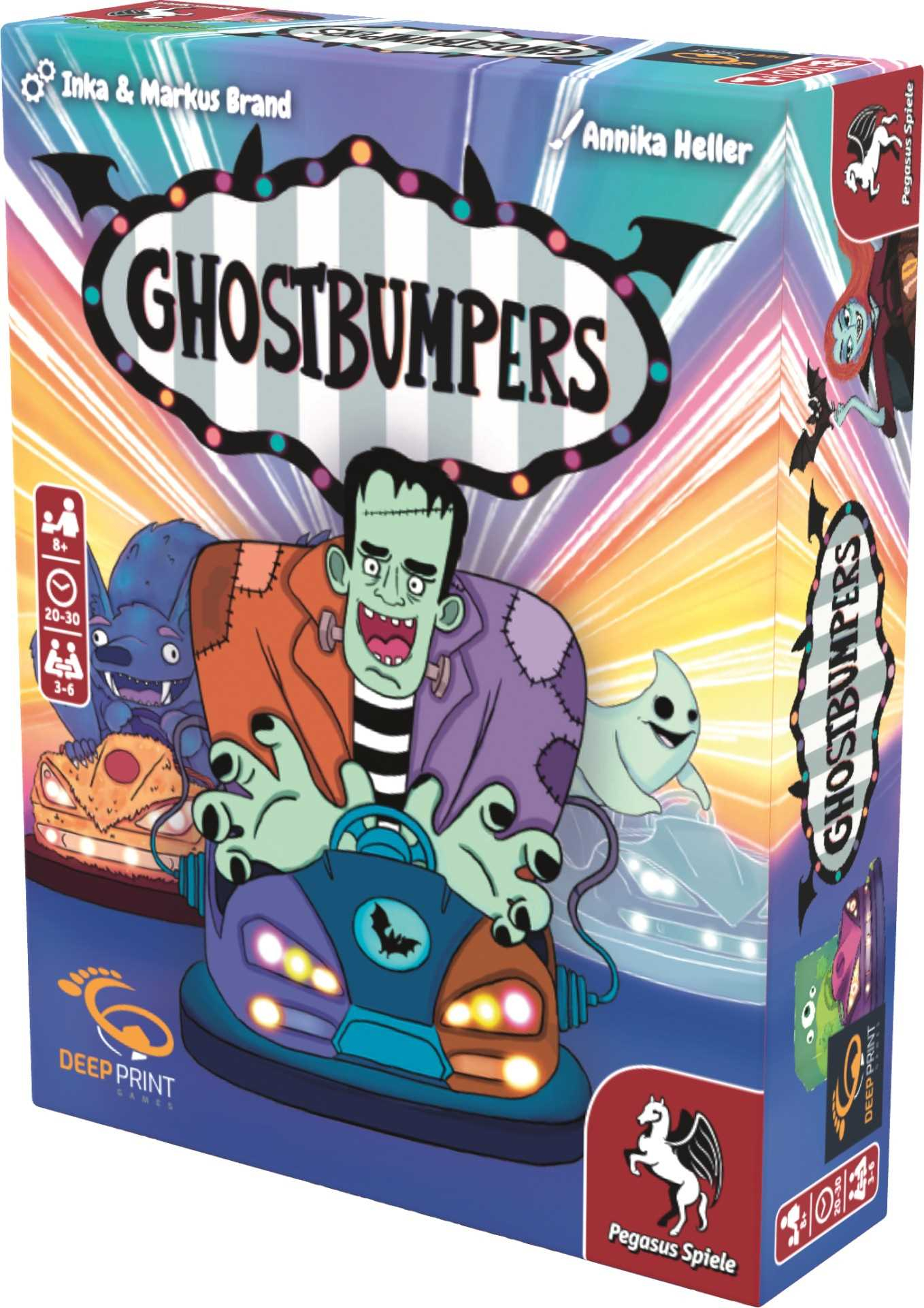 Brettspiel-Box mit Frankenstein, Monster und Geist in einem Rennspiel.