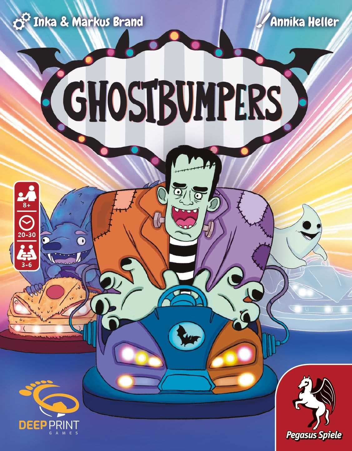 Frankenstein und Monster fahren Geisterauto-Rennen. Spiel "Ghostbumpers".