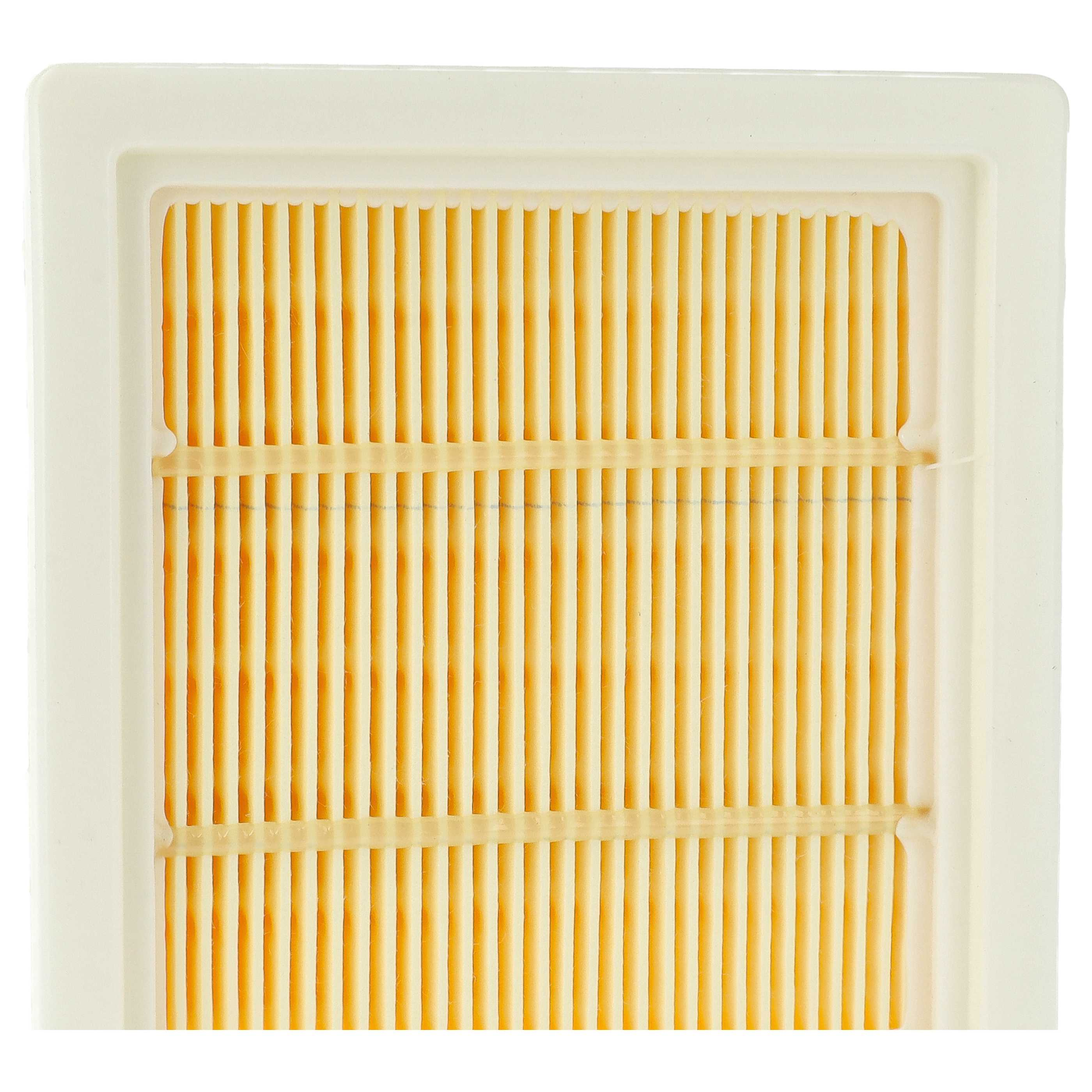 Ein sauberer, rechteckiger Luftfilter mit Falten aus gelbem Papier und einem weißen Rahmen.