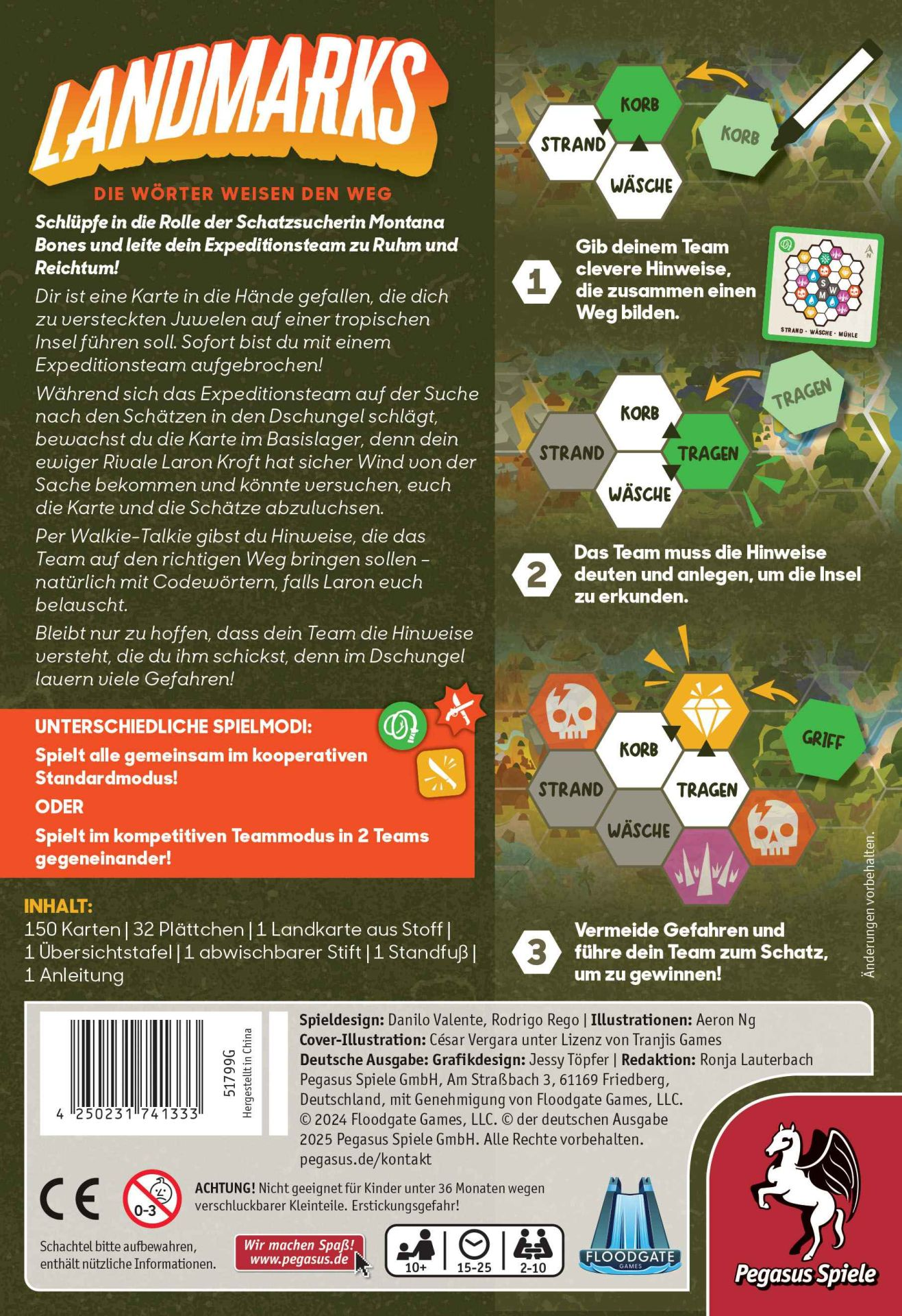 Gioco "Landmarks": Istruzioni del gioco da tavolo con tabellone, carte e simboli.